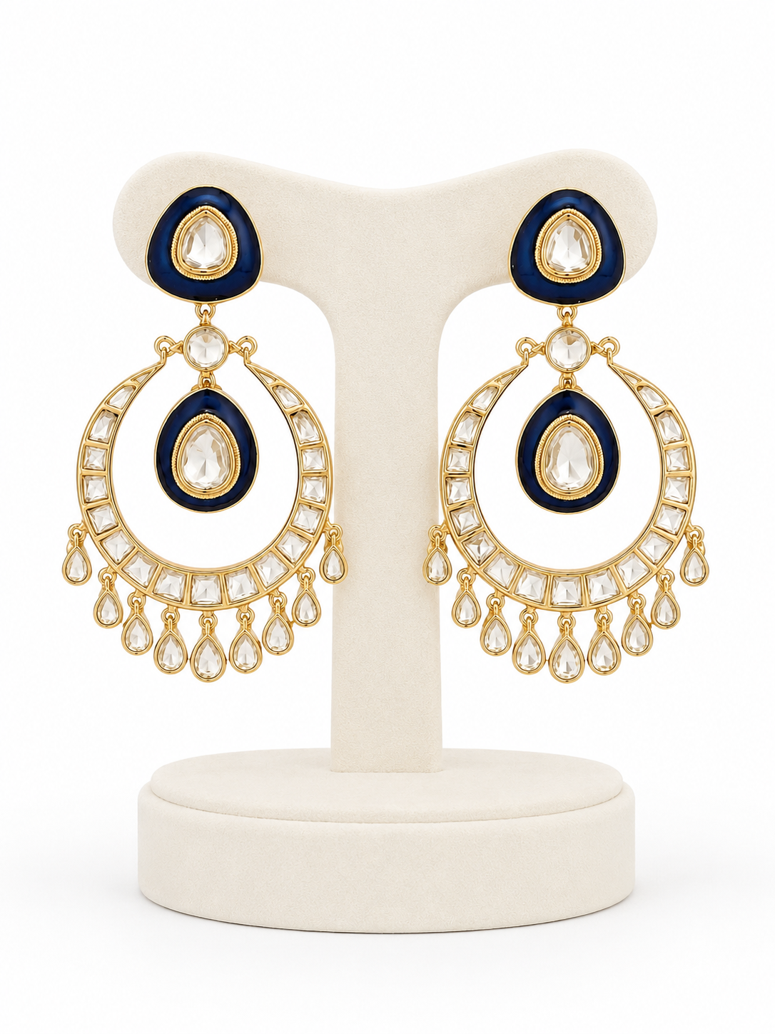 Neel Noor Chandrika Earrings – Navy Blue Enamel Kundan Chandbalis – Pabeena