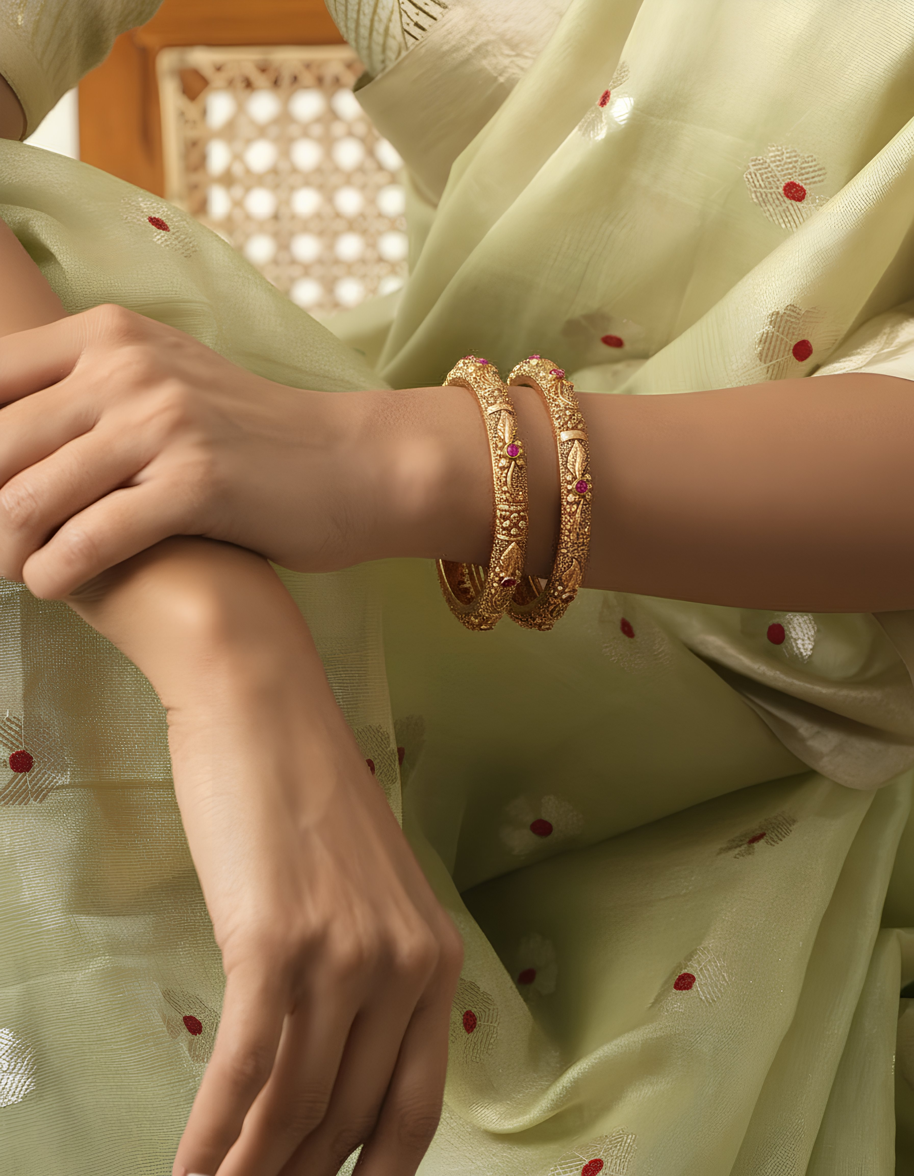 Antika Ruby Carved Temple Bangles