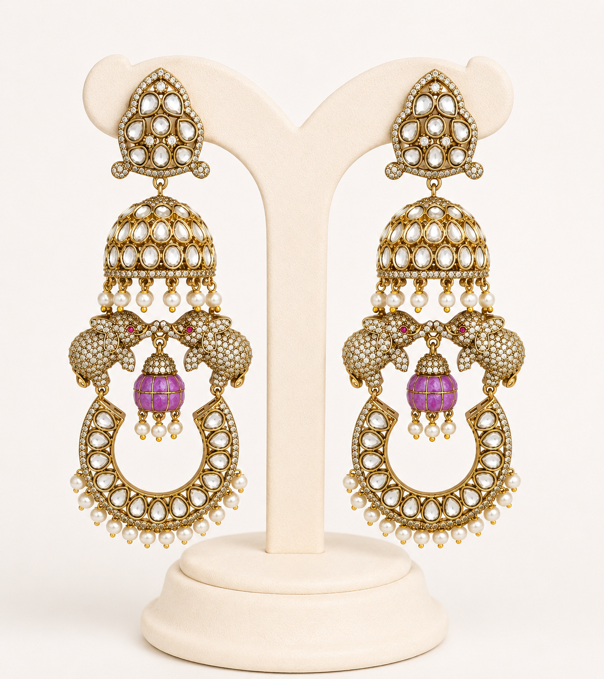 Gajraj Noor Heritage Jhumkas – Elephant Motif Kundan Bridal Earrings – Pabeena