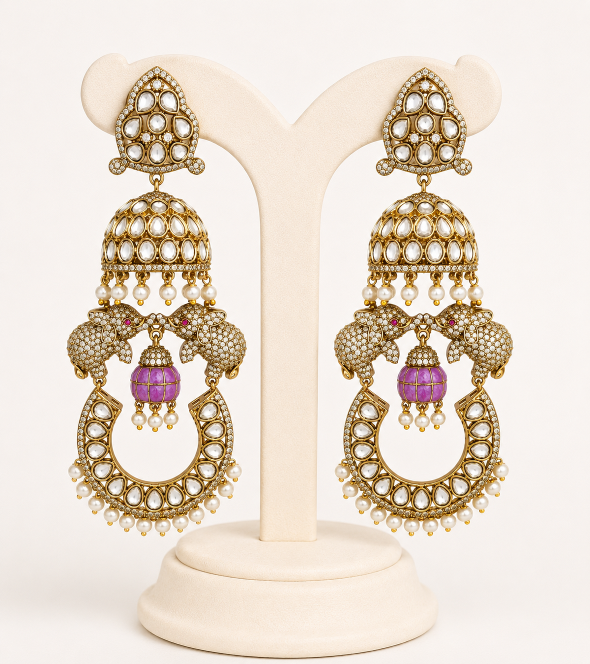 Gajraj Noor Heritage Jhumkas – Elephant Motif Kundan Bridal Earrings – Pabeena