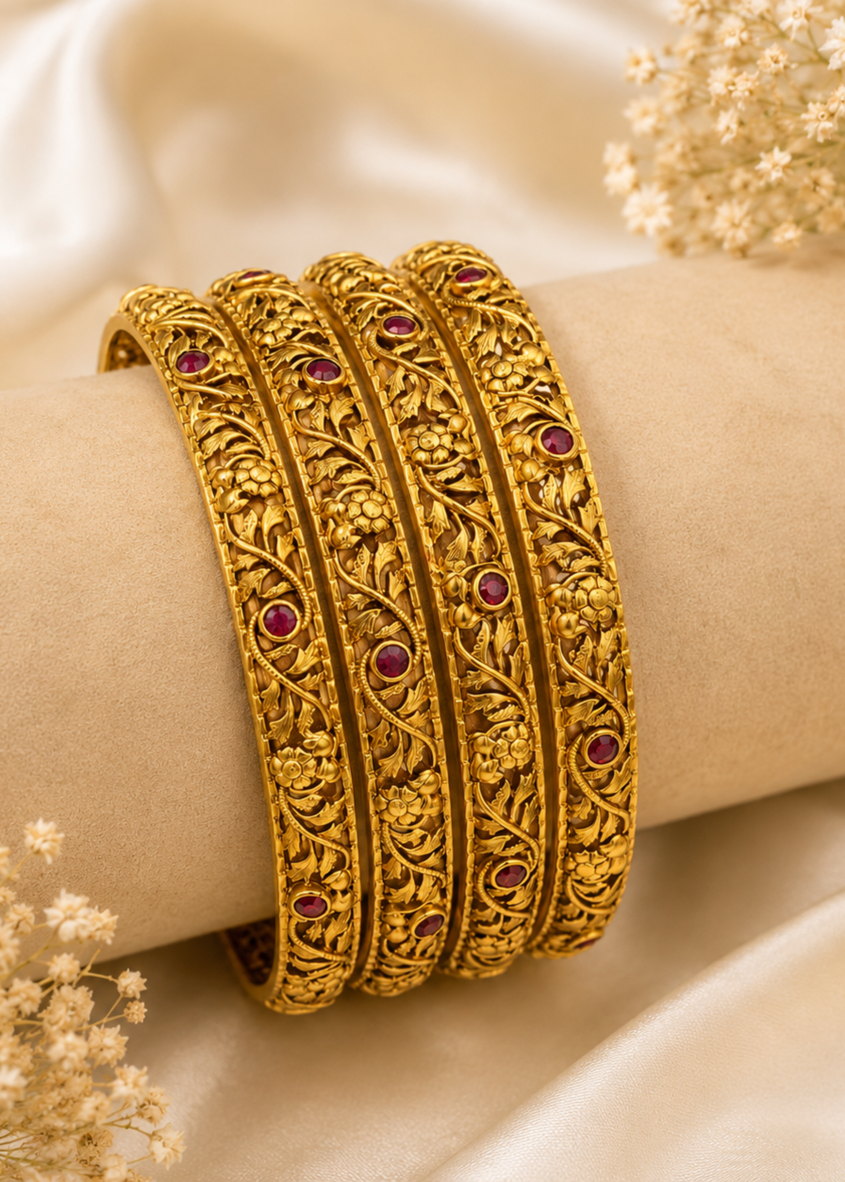Gulnaar Ruby Floral Bangles - Pabeena