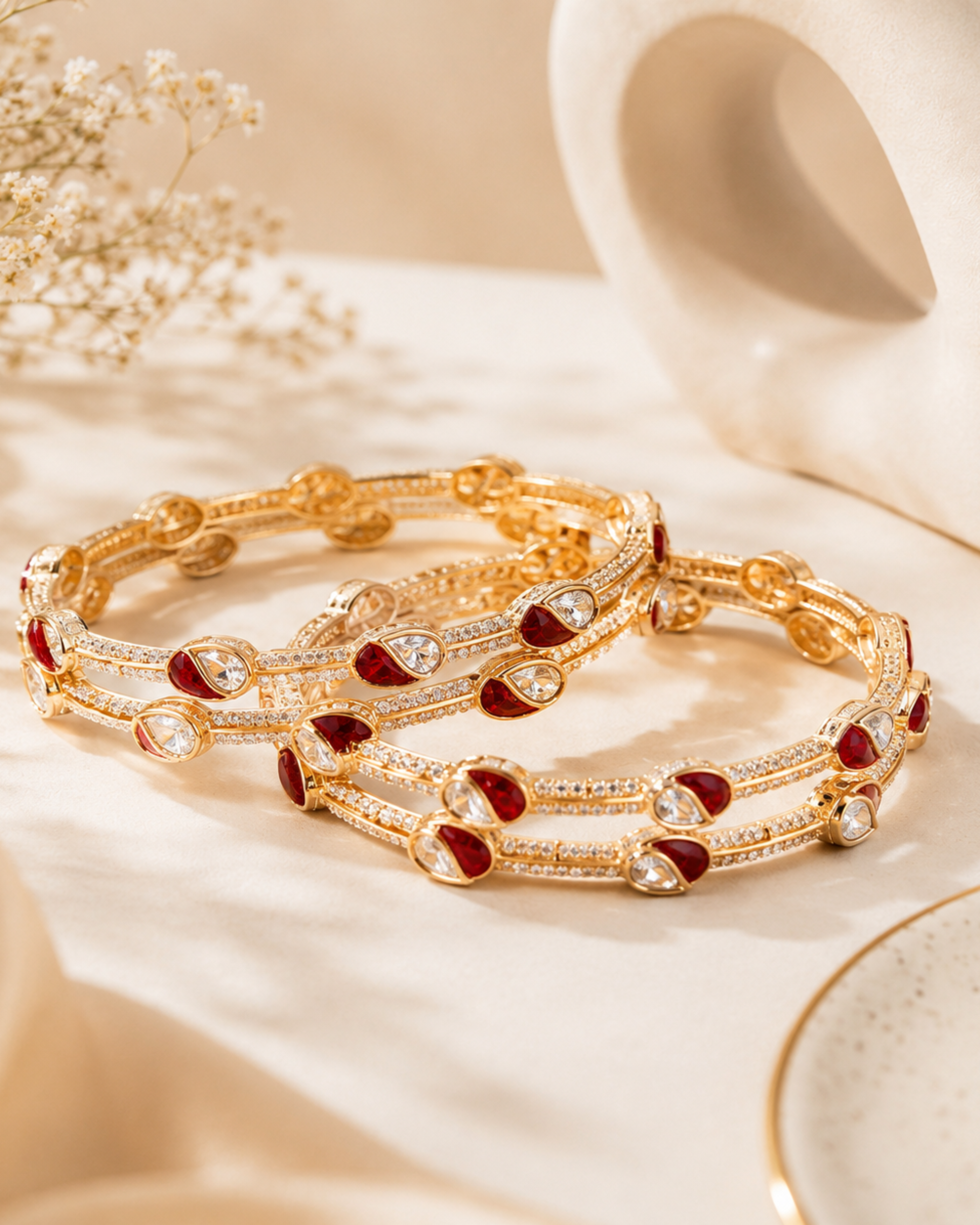 Rajwada Ruby Pearl Bangle Set - Pabeena