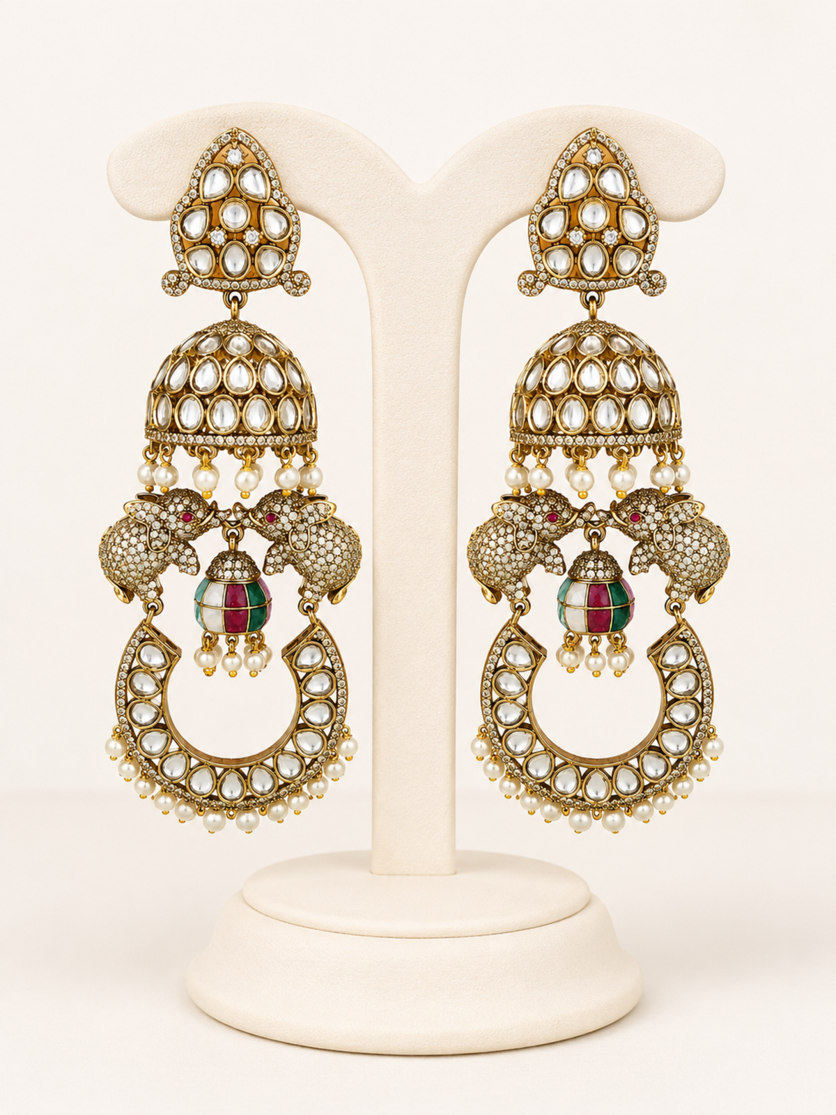 Rajsi Gajmukut Heritage Earrings – Elephant Motif Kundan Bridal Earrings – Pabeena