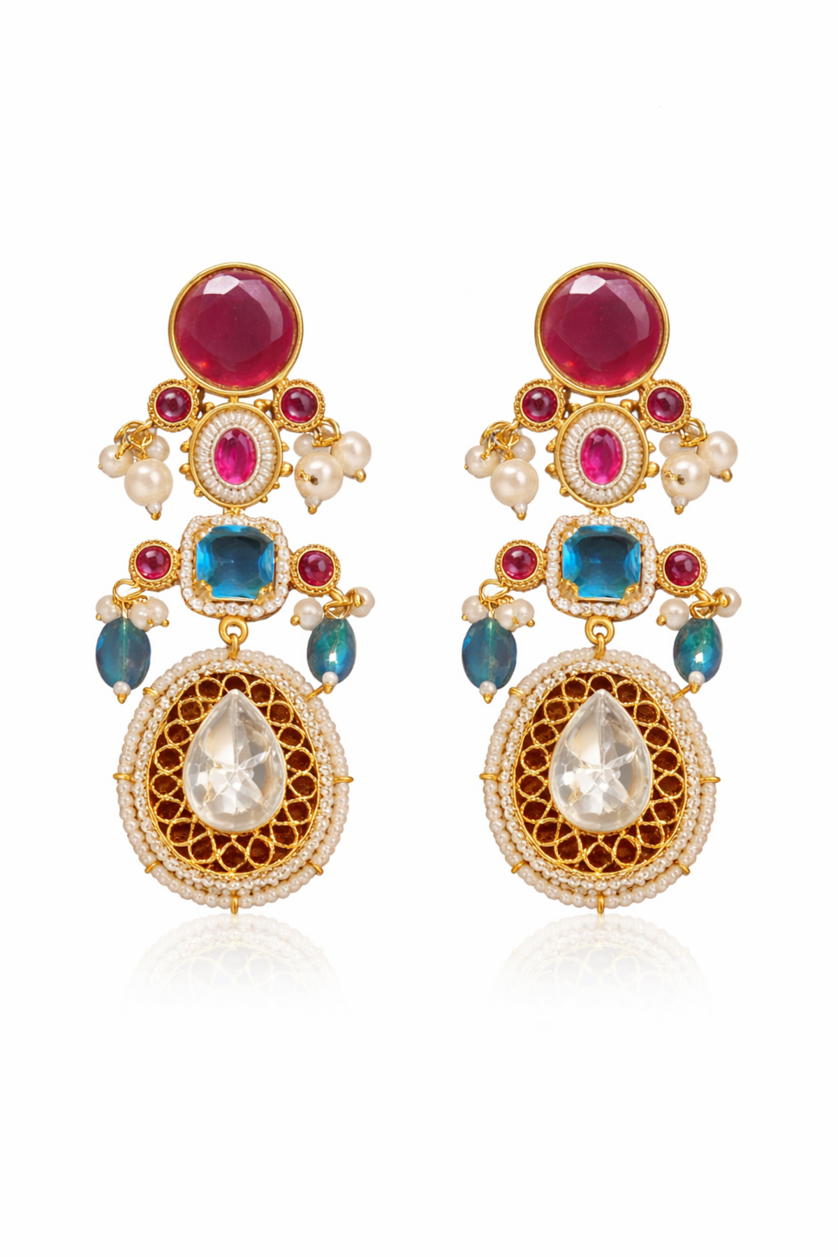 Neelam Rani Polki Chandbali Earrings - Pabeena