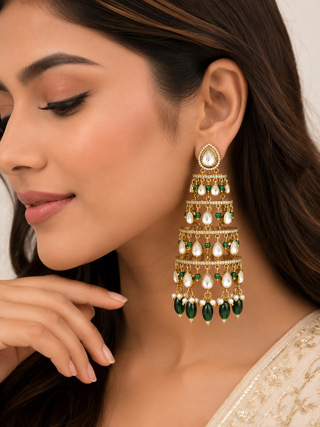 Emerald Noor Cascade Chandeliers – view 2 – Pabeena