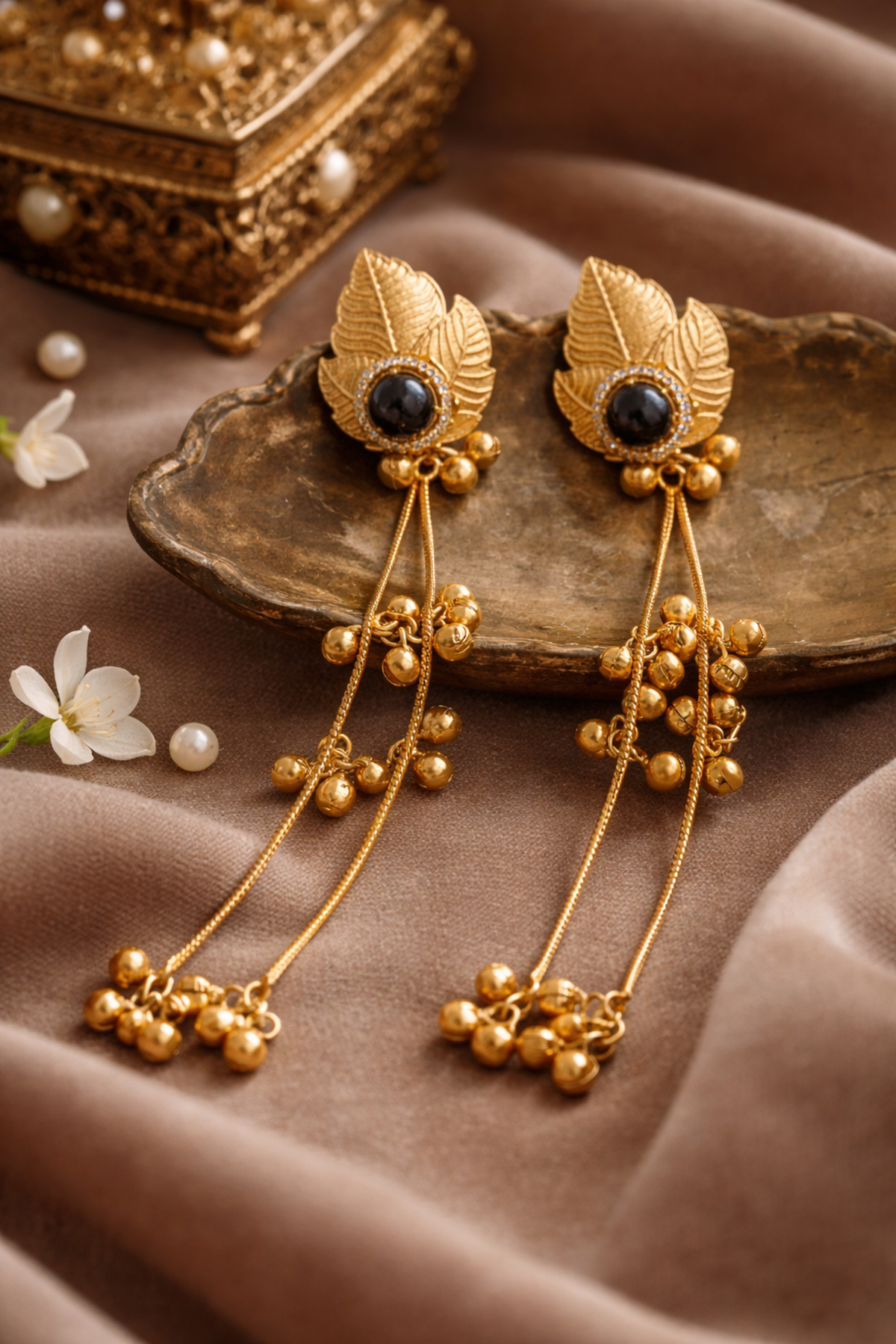 Suvarna Pallav Long Tassel Earrings - Pabeena