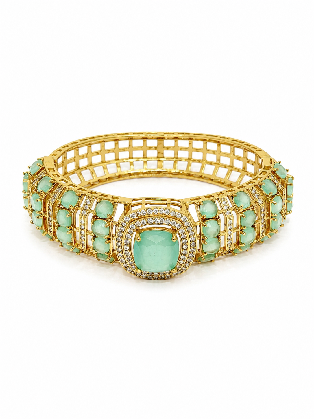 Mint Royale Statement Cuff – Mint Green Stone Gold Cuff Bracelet – Pabeena