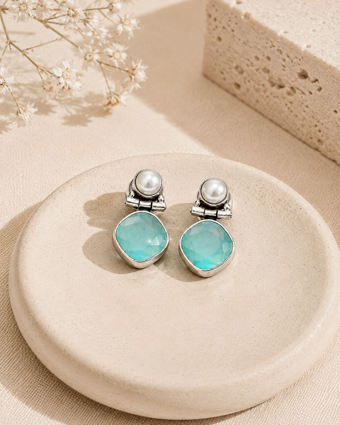 Aqua Pearl Drop Earrings - Pabeena