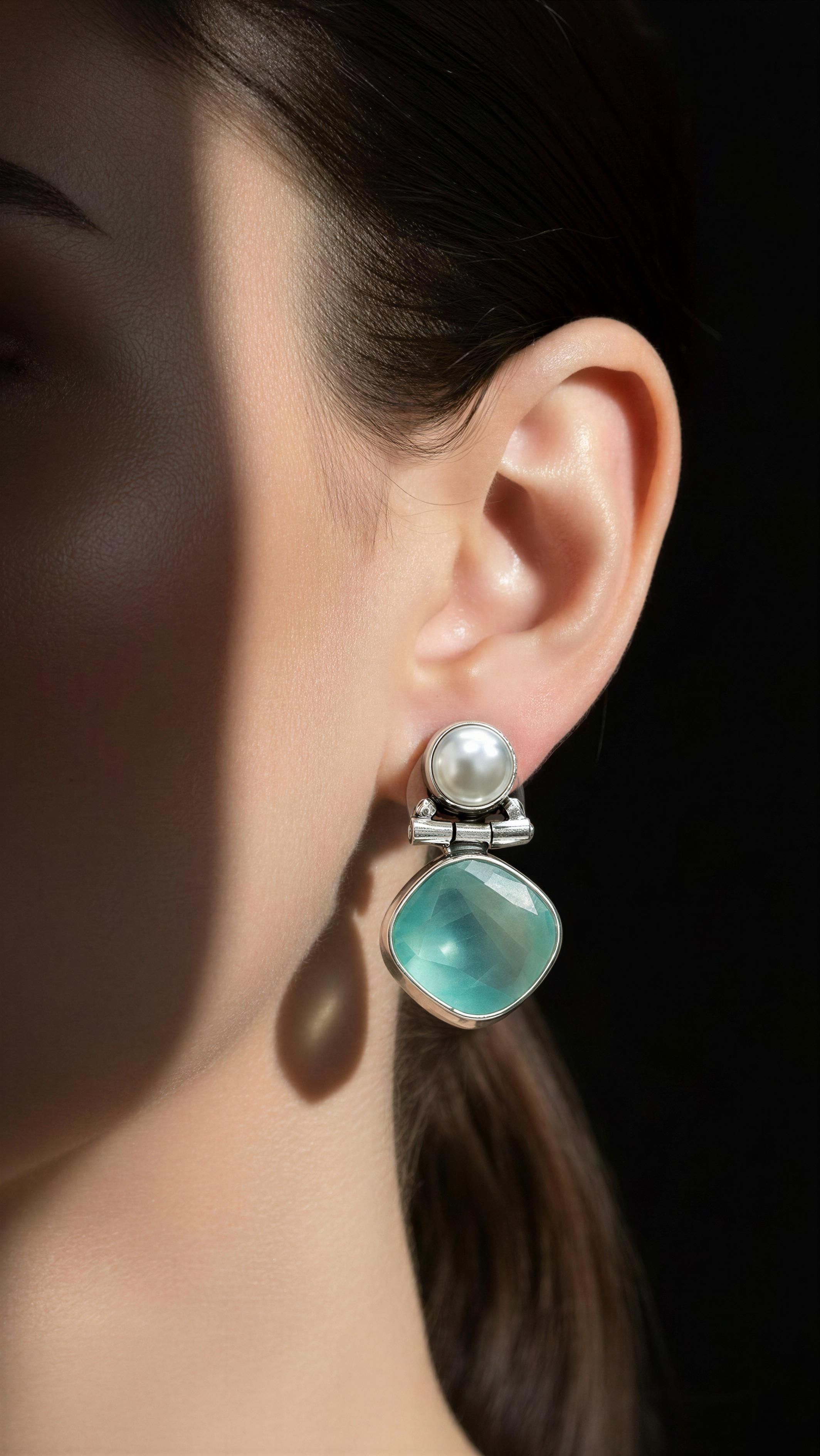 Aqua Pearl Drop Earrings - Pabeena