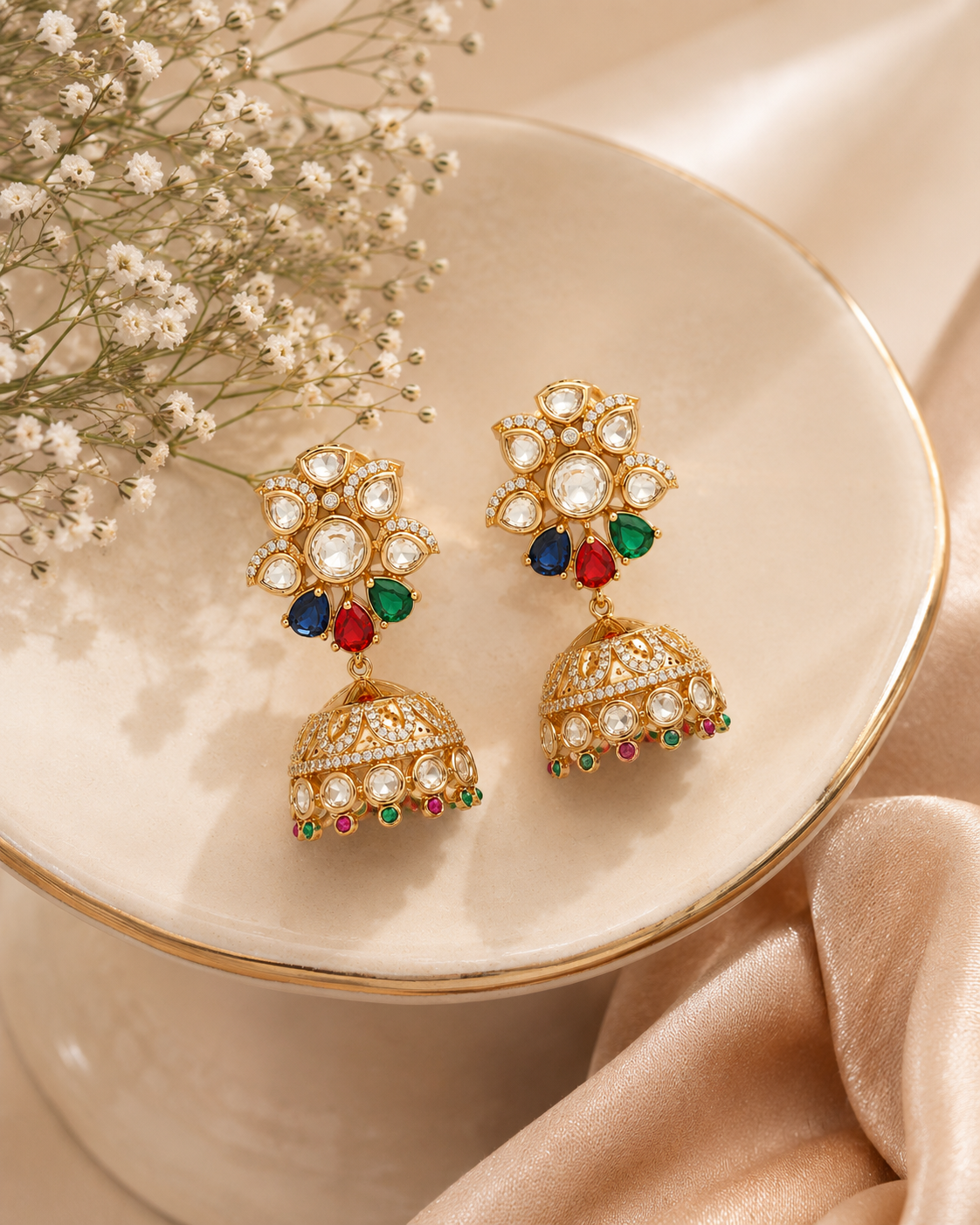 Navratna Noor Jhumkas – view 3 – Pabeena