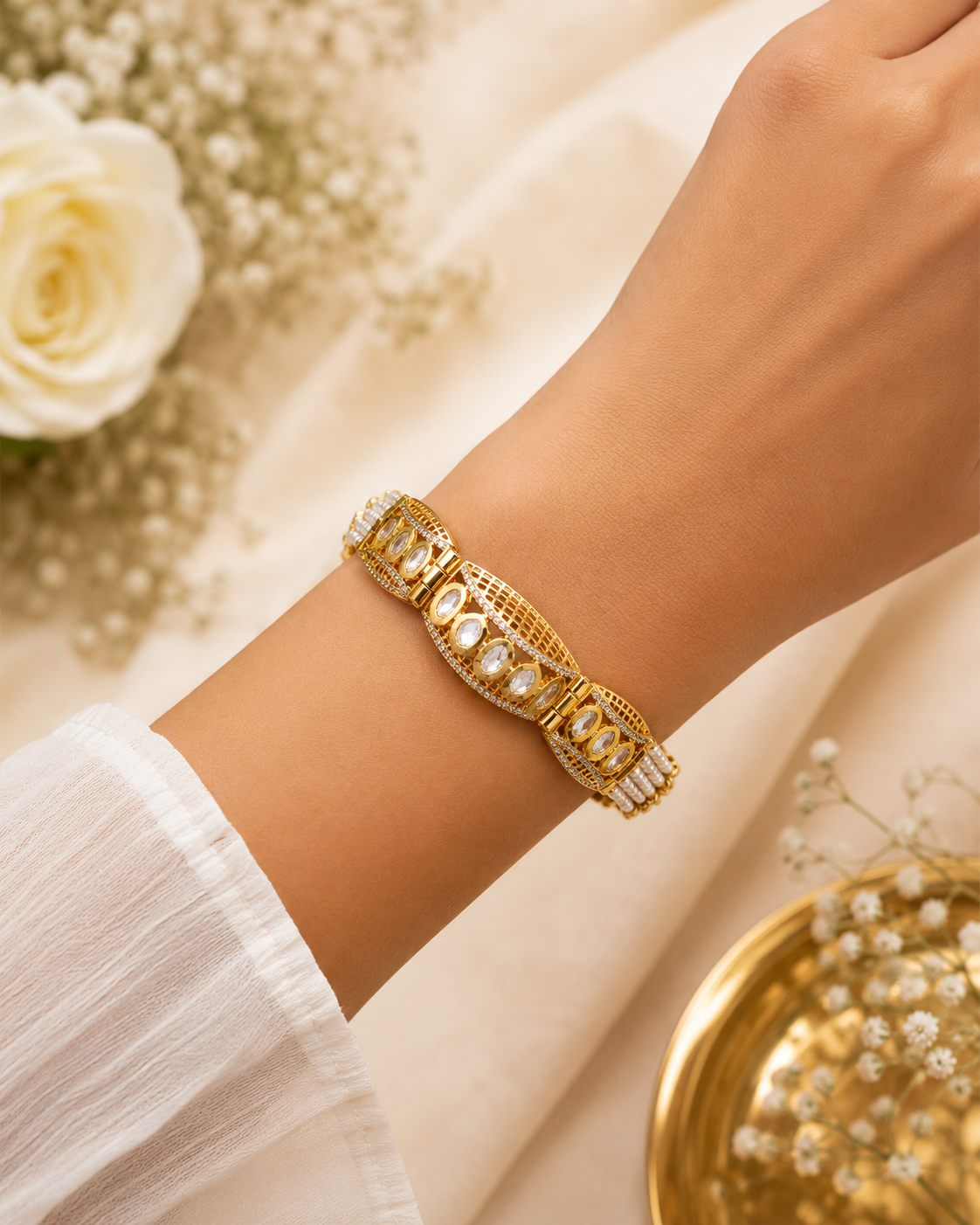 Pearl Royale Kundan Bracelet – view 2 – Pabeena