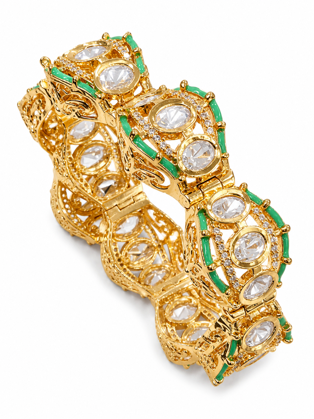 Meher Mint Heritage Bracelet – Mint Green Meenakari Kundan Bracelet – Pabeena
