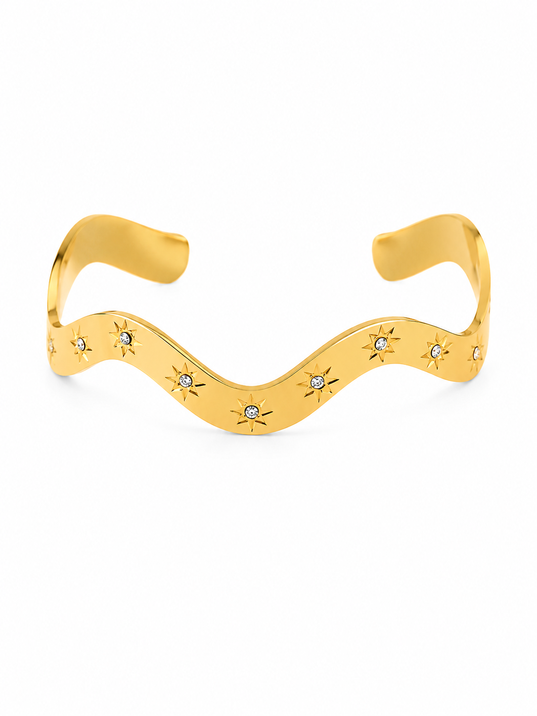 Celeste Wave Cuff Bracelet – Gold Plated Open Cuff for Women – Pabeena