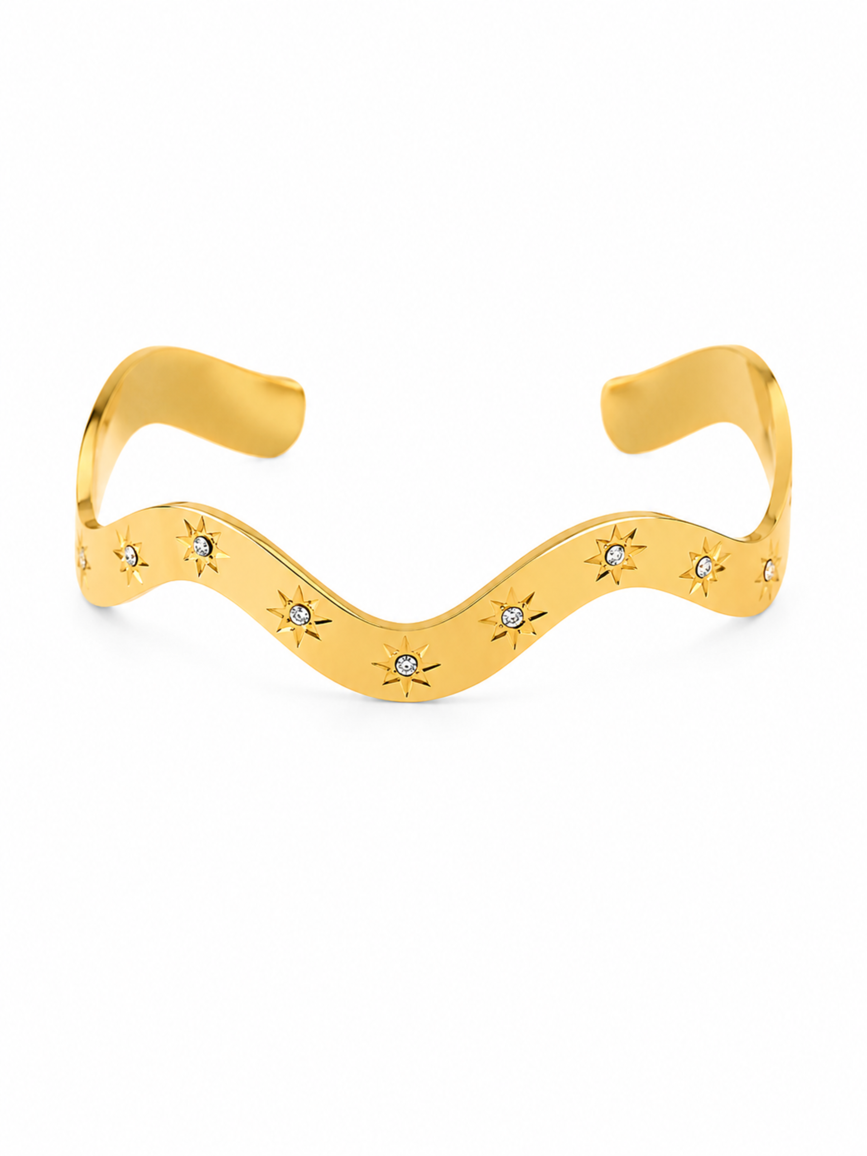 Celeste Wave Cuff Bracelet – Gold Plated Open Cuff for Women – Pabeena