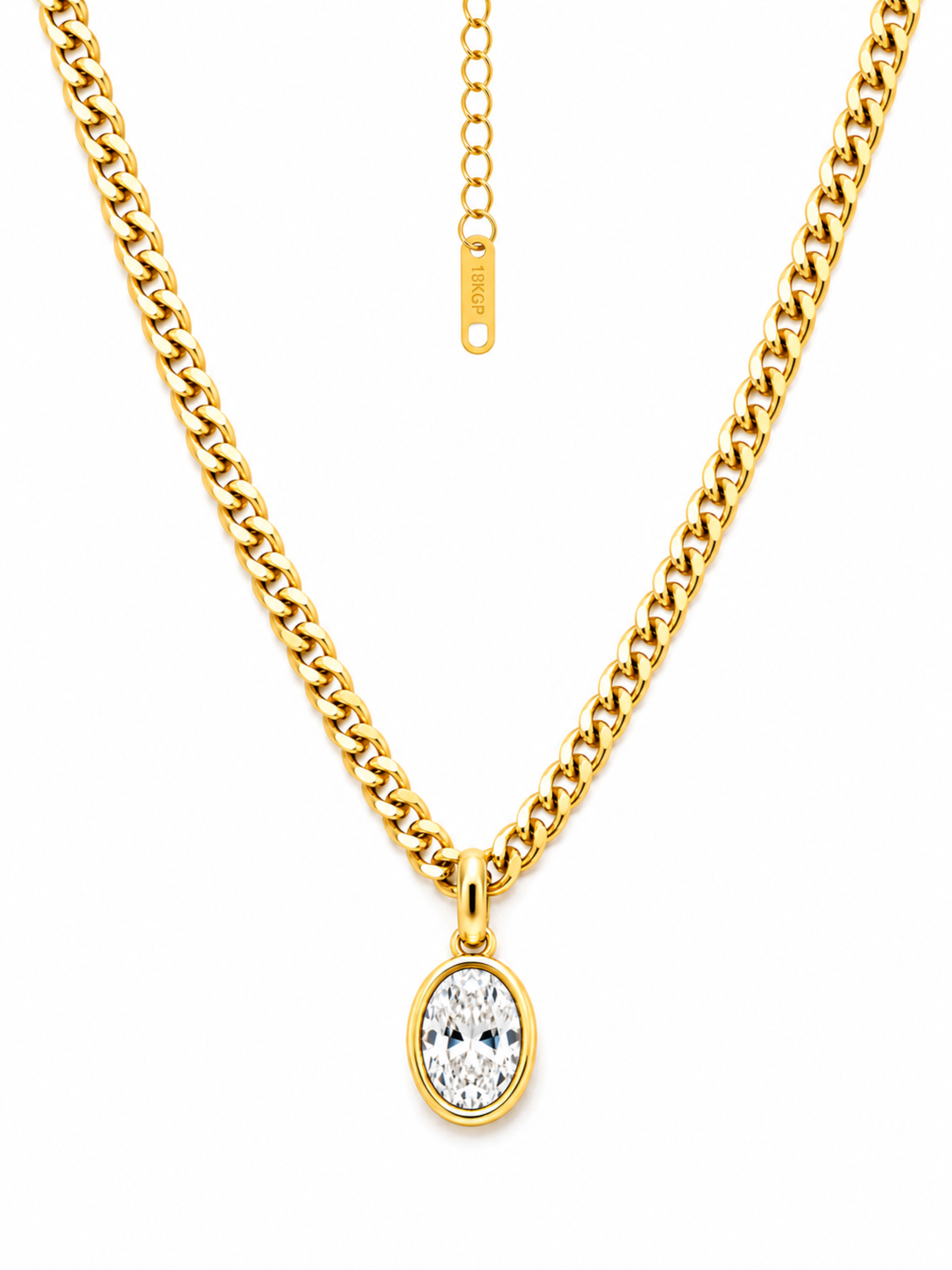 Sol Pendant Necklace – Gold Plated Oval Zircon Long Necklace – Pabeena