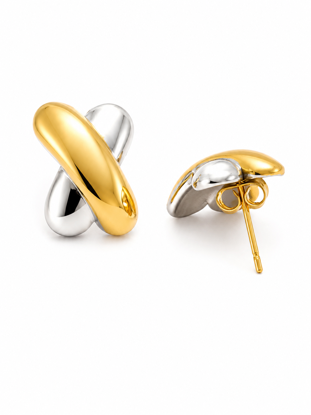 Dualtone Stud Earrings – Gold Plated Solid Studs for Women – Pabeena