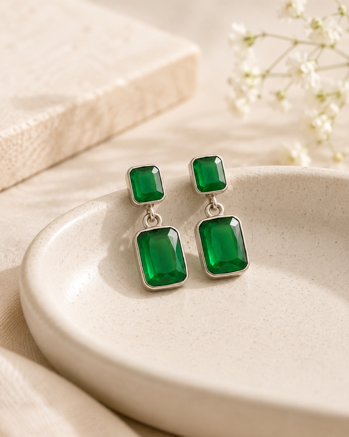Emerald Dew Drop Earrings - Pabeena