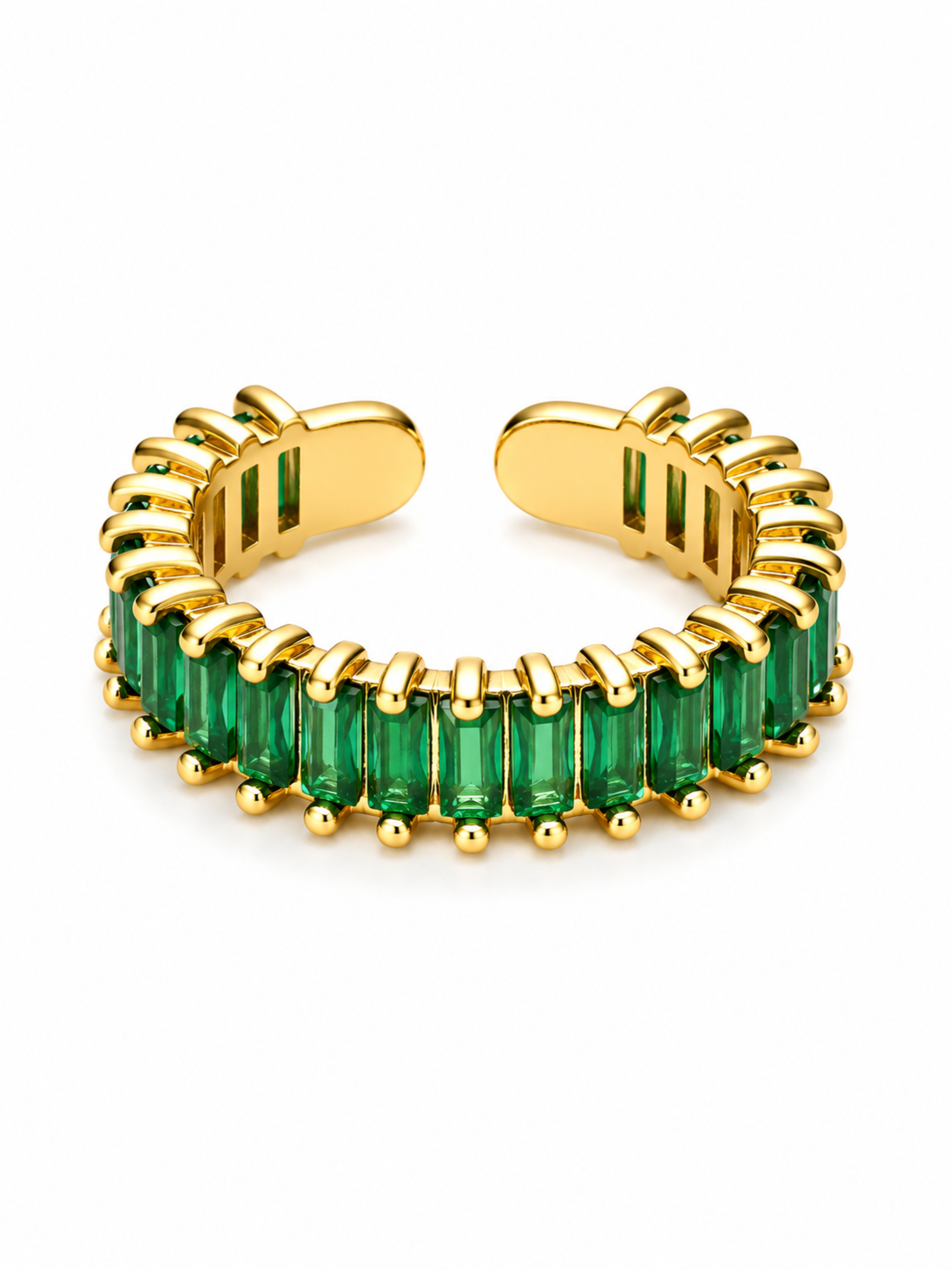 Emerald Baguette Ring – Gold Plated Geometric Open Ring for Women – Pabeena