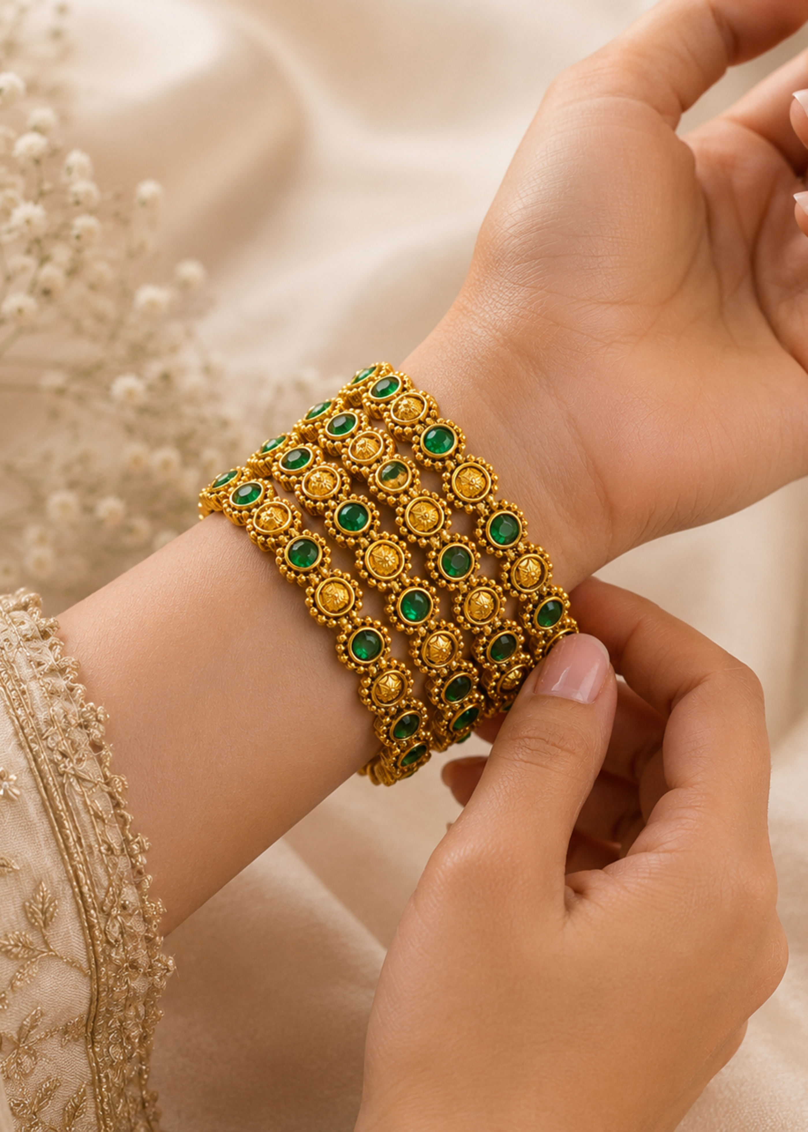 Emerald Heritage Bangles Set - Pabeena