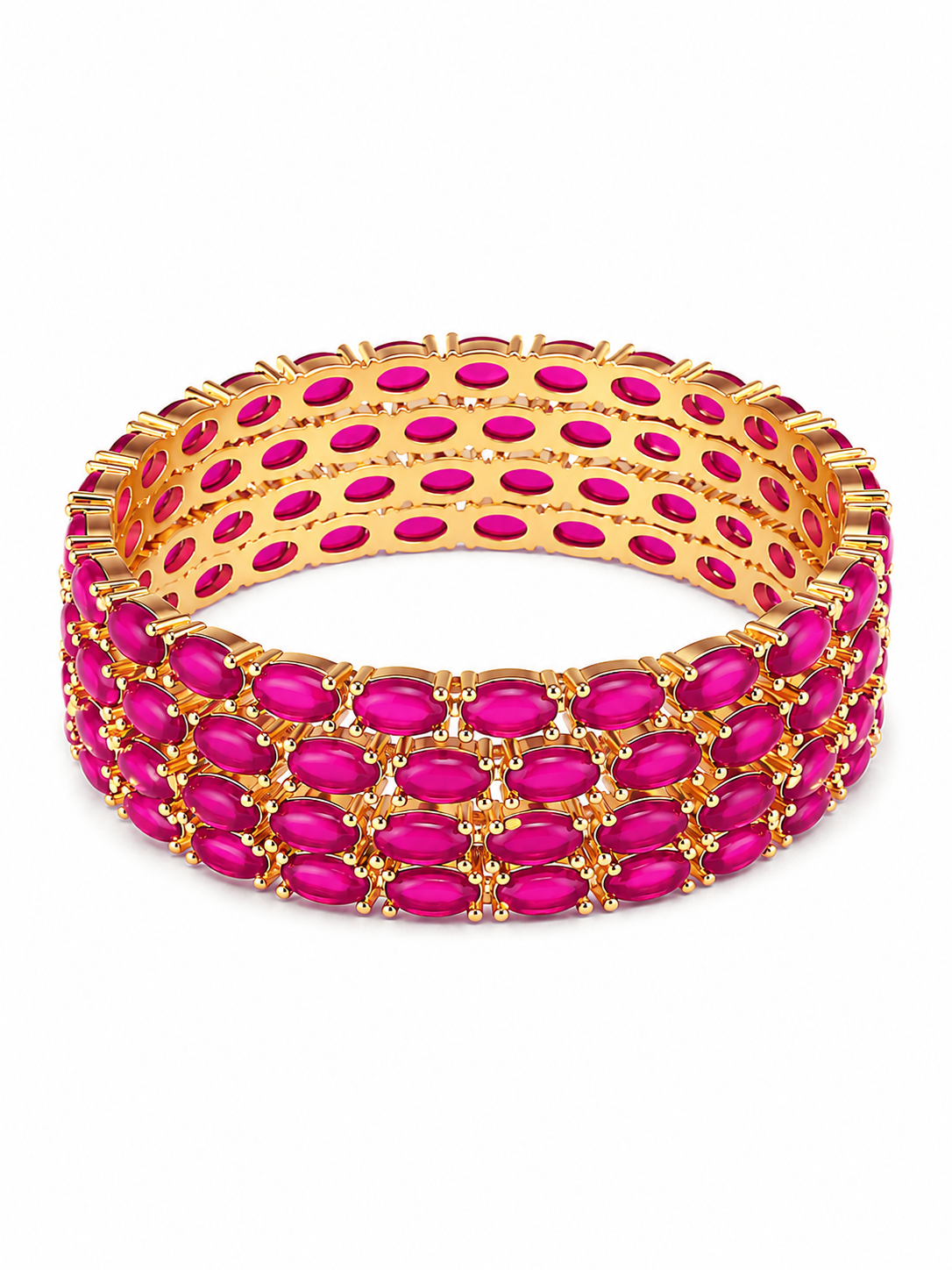 Ruby Royale Eternity Bangles – Pair of Red Stone Gold Bangles – Pabeena