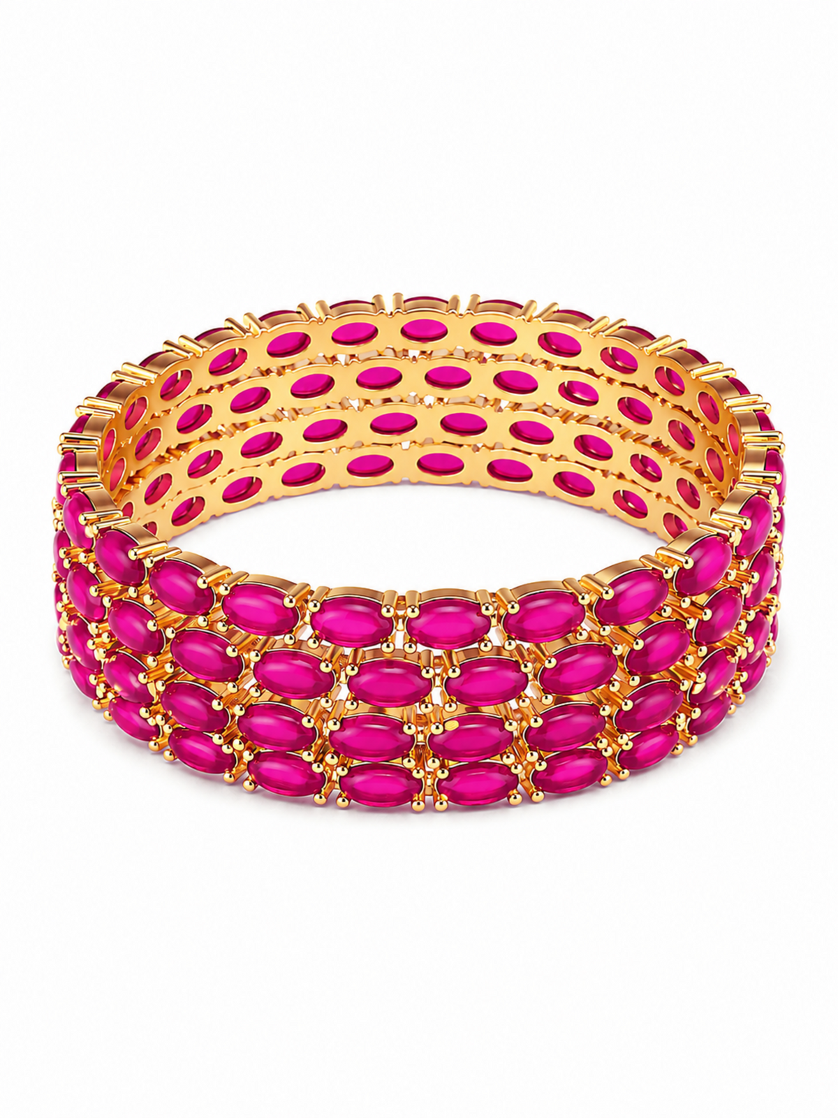 Ruby Royale Eternity Bangles – Pair of Red Stone Gold Bangles – Pabeena