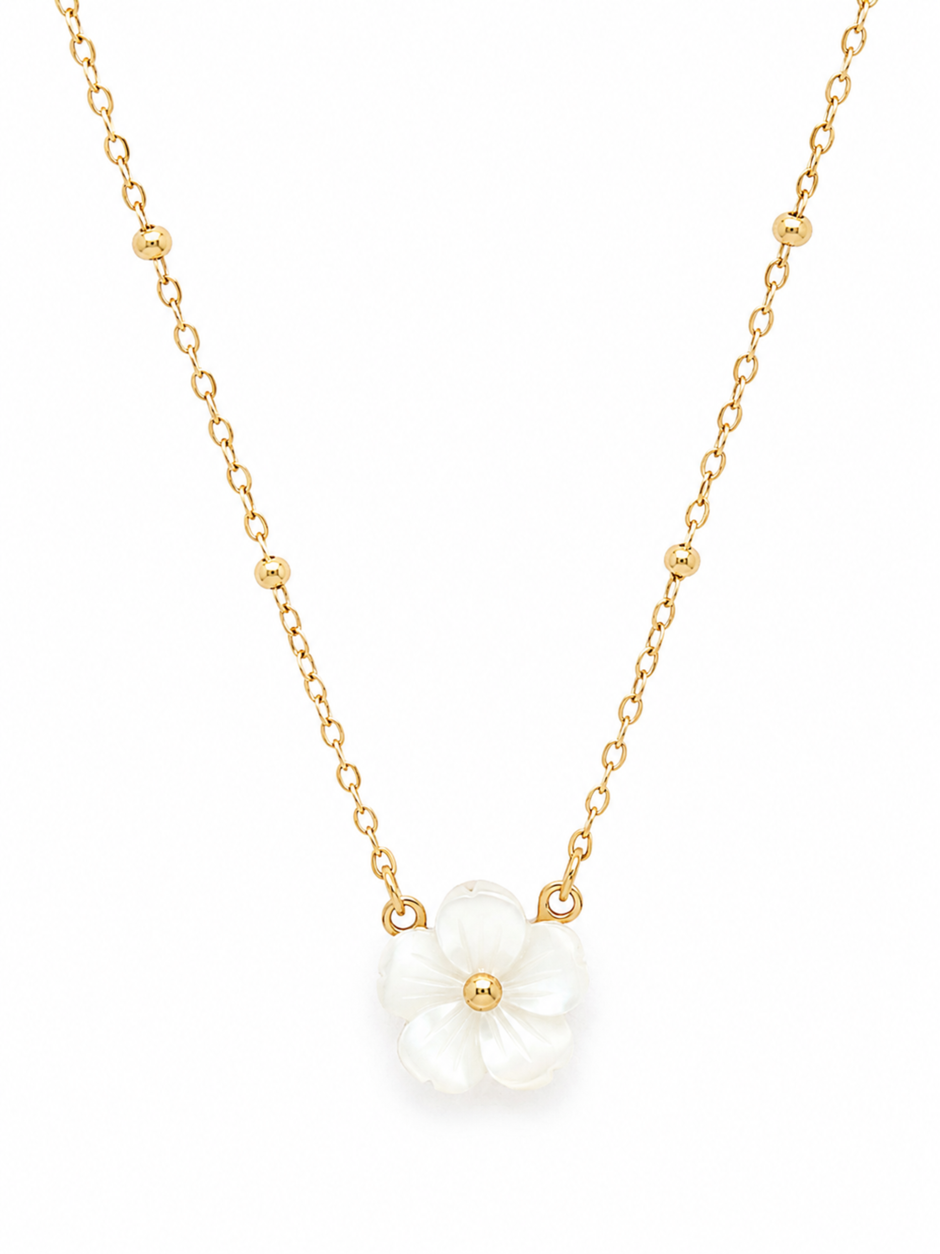 Floral Charm Necklace & Earrings Set – Gold Plated Shell Floral Jewellery – Pabeena