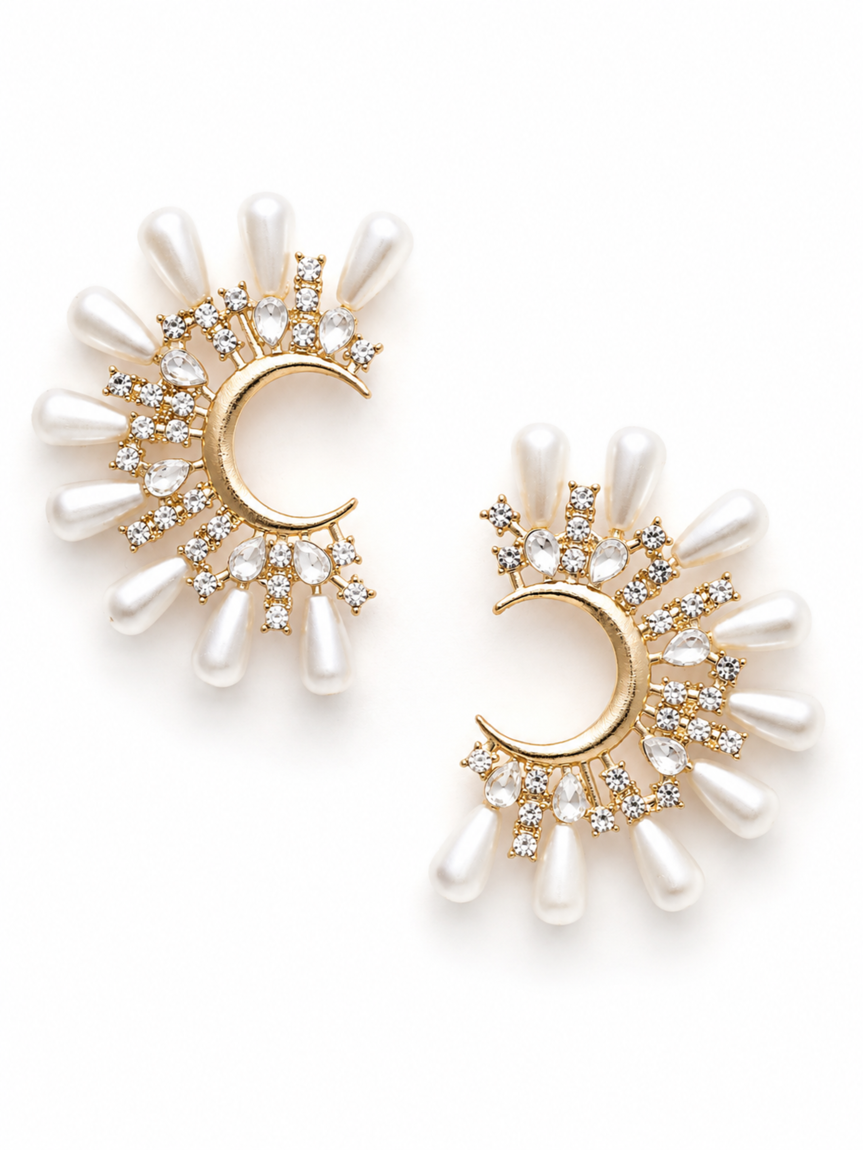 Lunara Pearl Crescent Studs – C-Shape Pearl Stud Earrings for Women – Pabeena