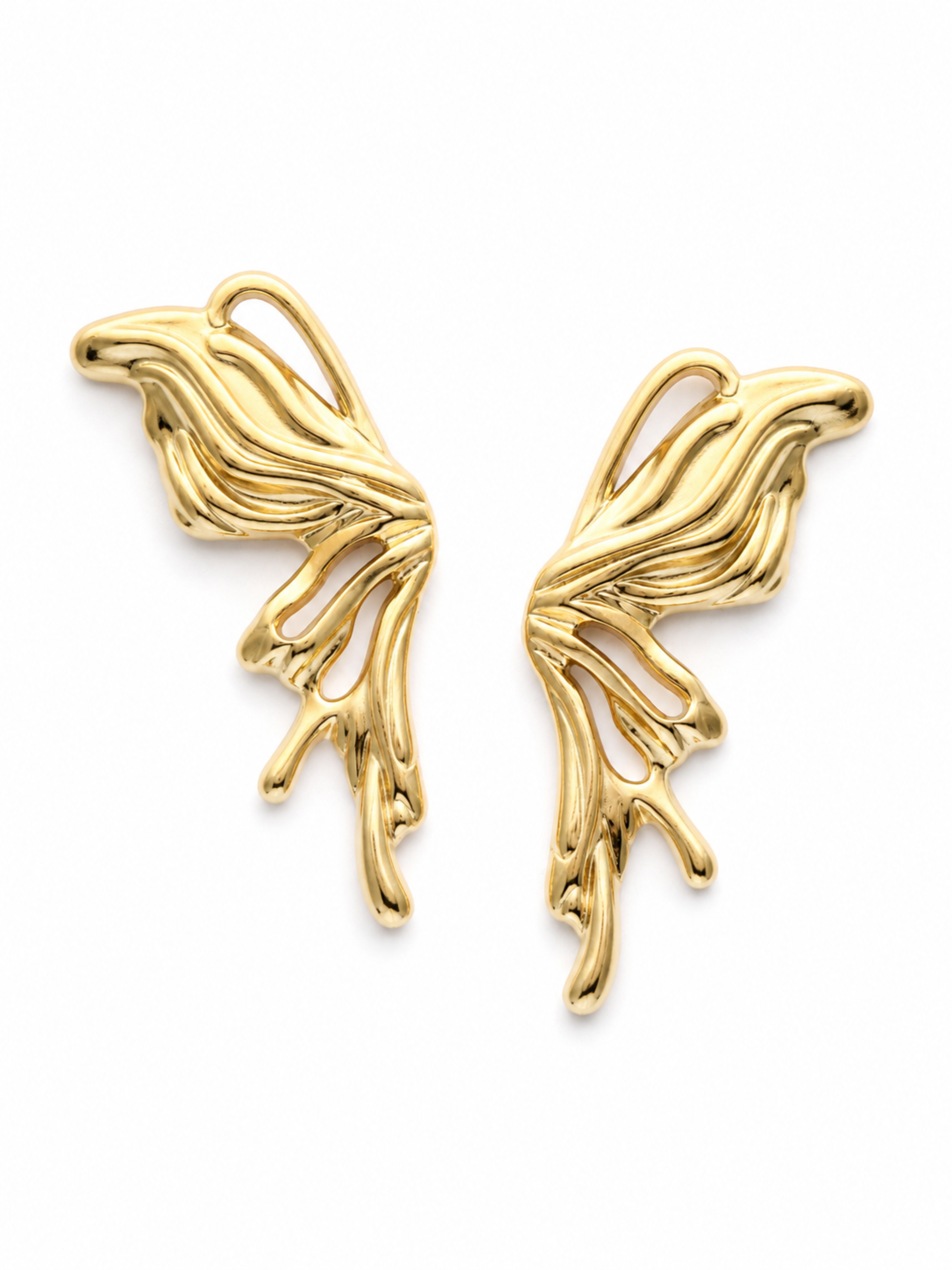 Molten Muse Stud Earrings – Gold Plated Sculptural Wing Studs – Pabeena