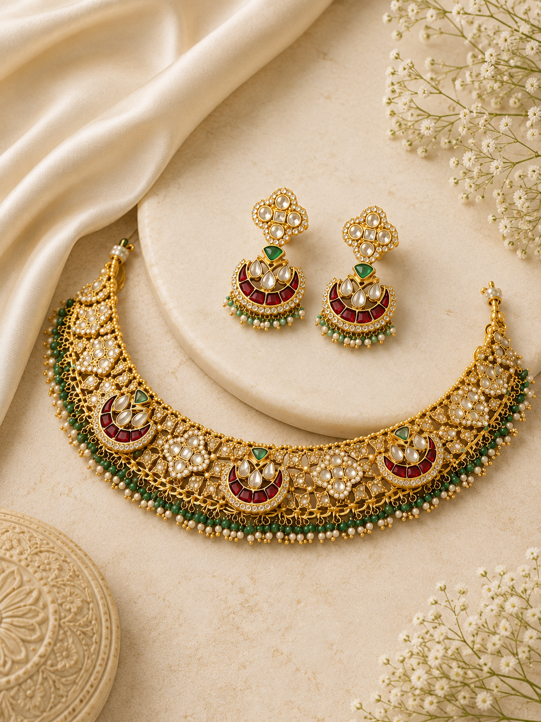 Rajwada Kundan Bloom Choker Set - Pabeena