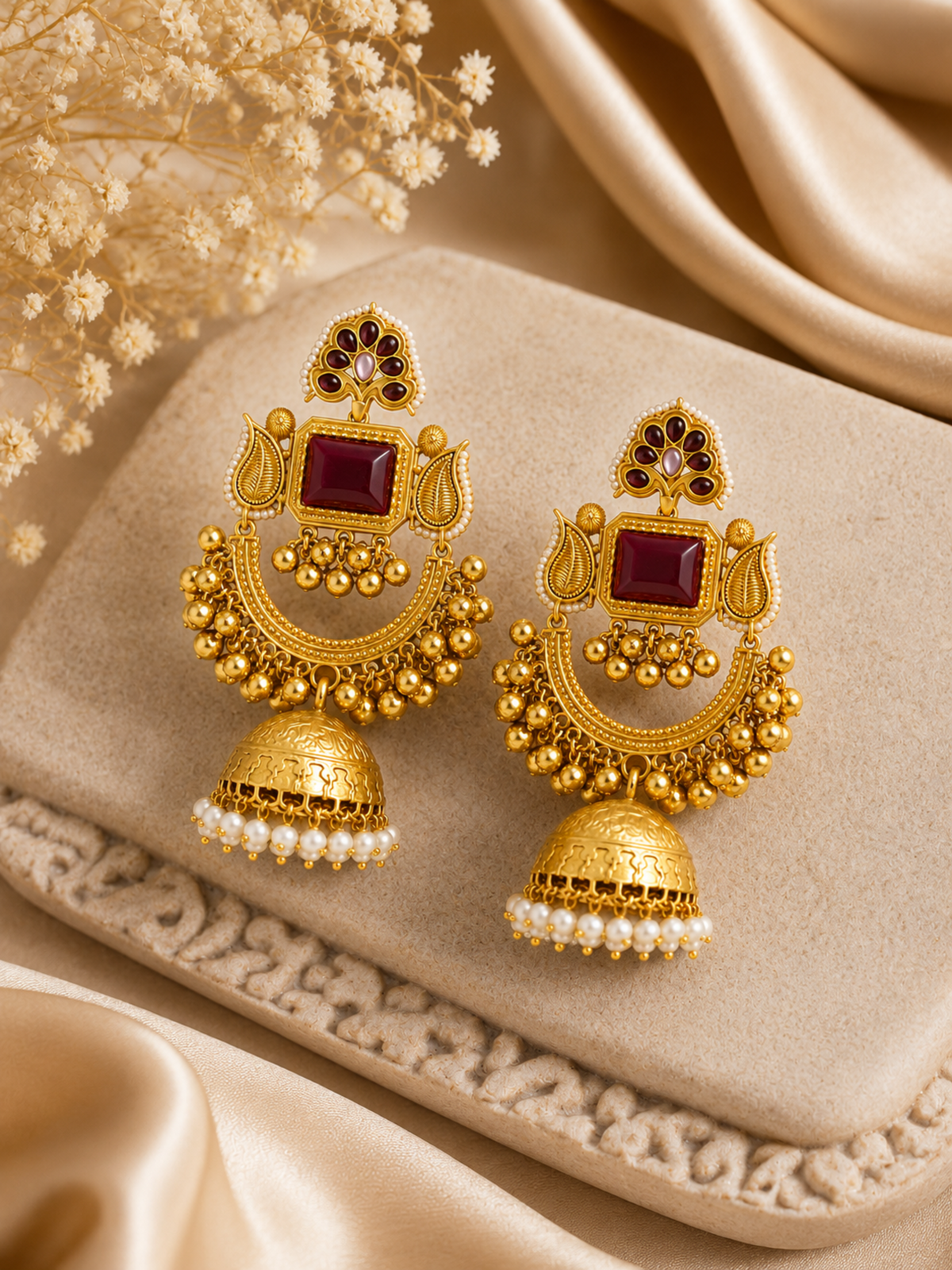 Royal Grandeur Kashmiri Jhumka Earrings – Ghungroo Pearl Jhumkas