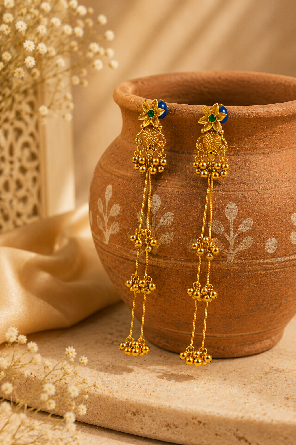 Swarna Noor Long Jhumka Earrings - Pabeena