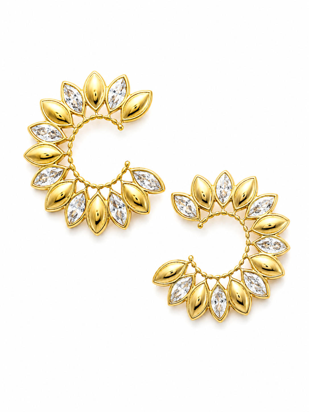 Zaria Bloom Earrings – Gold Plated Crescent Leaf Drop Earrings – Pabeena