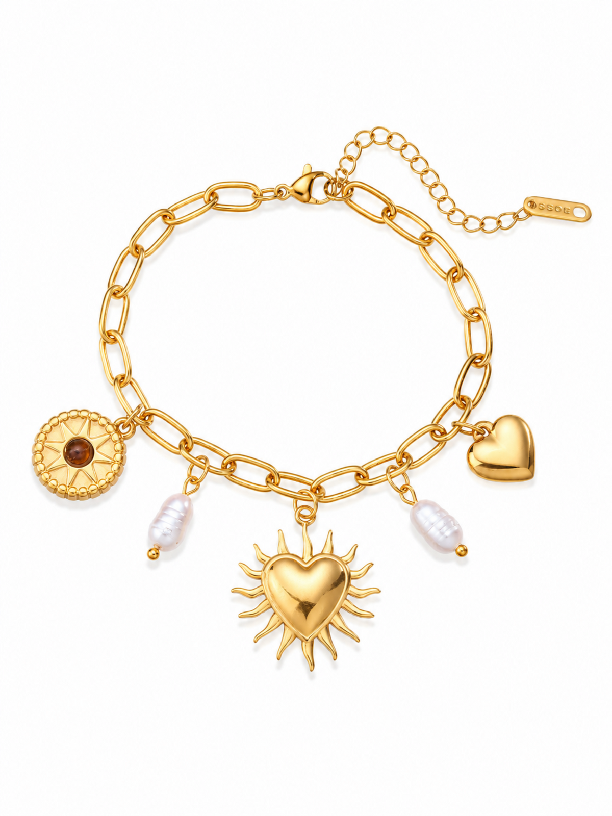 Soleil Heart Charm Bracelet – Gold Plated Heart Bracelet for Women – Pabeena