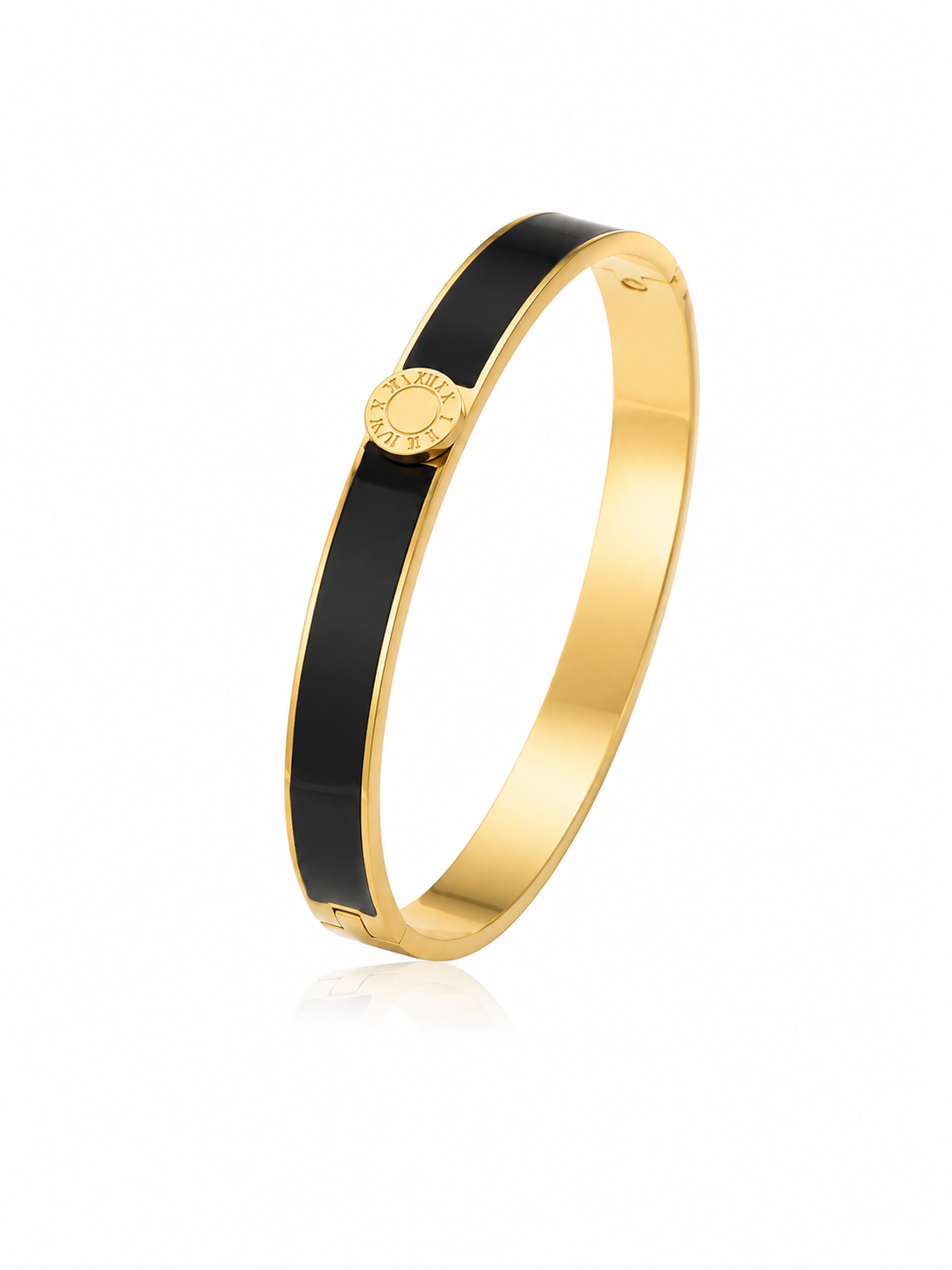 Noir Eclipse Luxe Bangle – Black Enamel Gold Plated Bangle – Pabeena