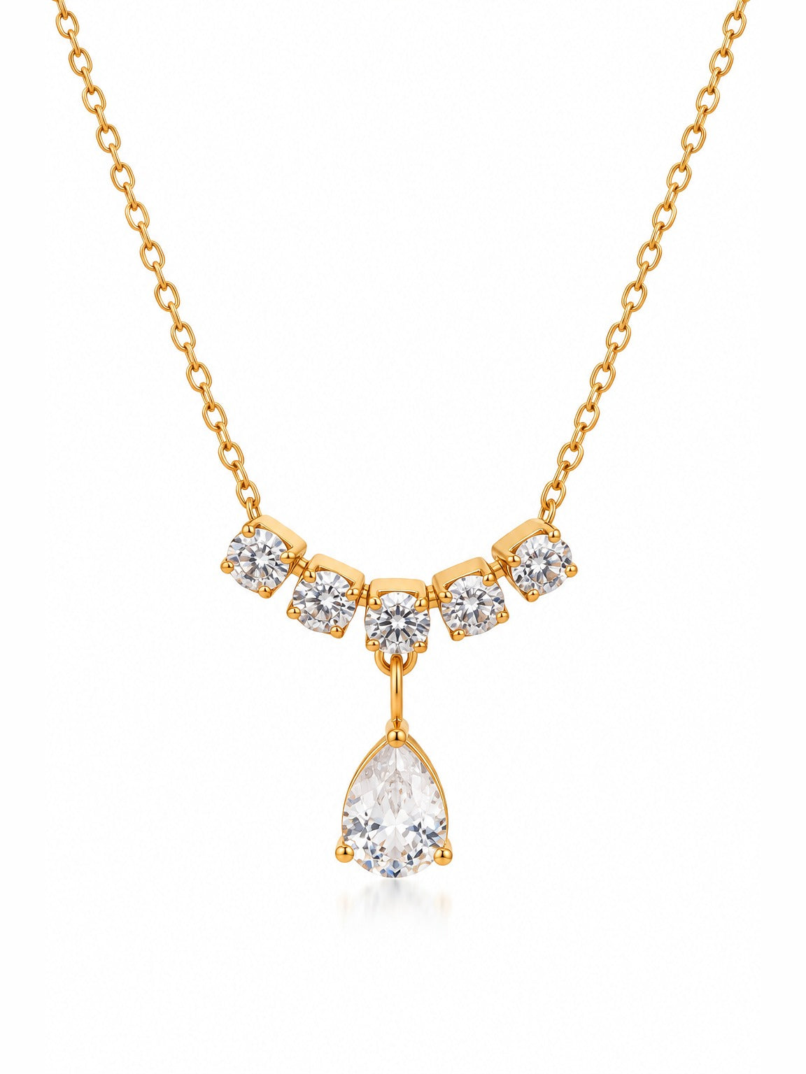 Crystal Rain Necklace – gold plated zircon bar with teardrop pendant – Pabeena