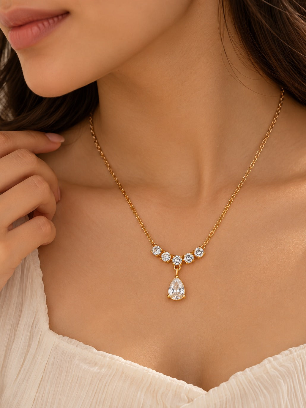Crystal Rain Necklace – worn on the neck – Pabeena