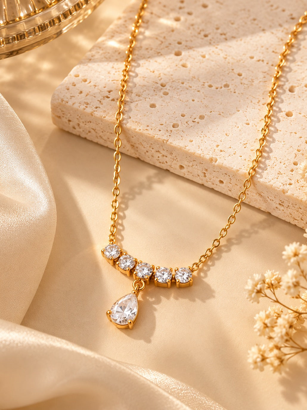 Crystal Rain Necklace – flat lay – Pabeena