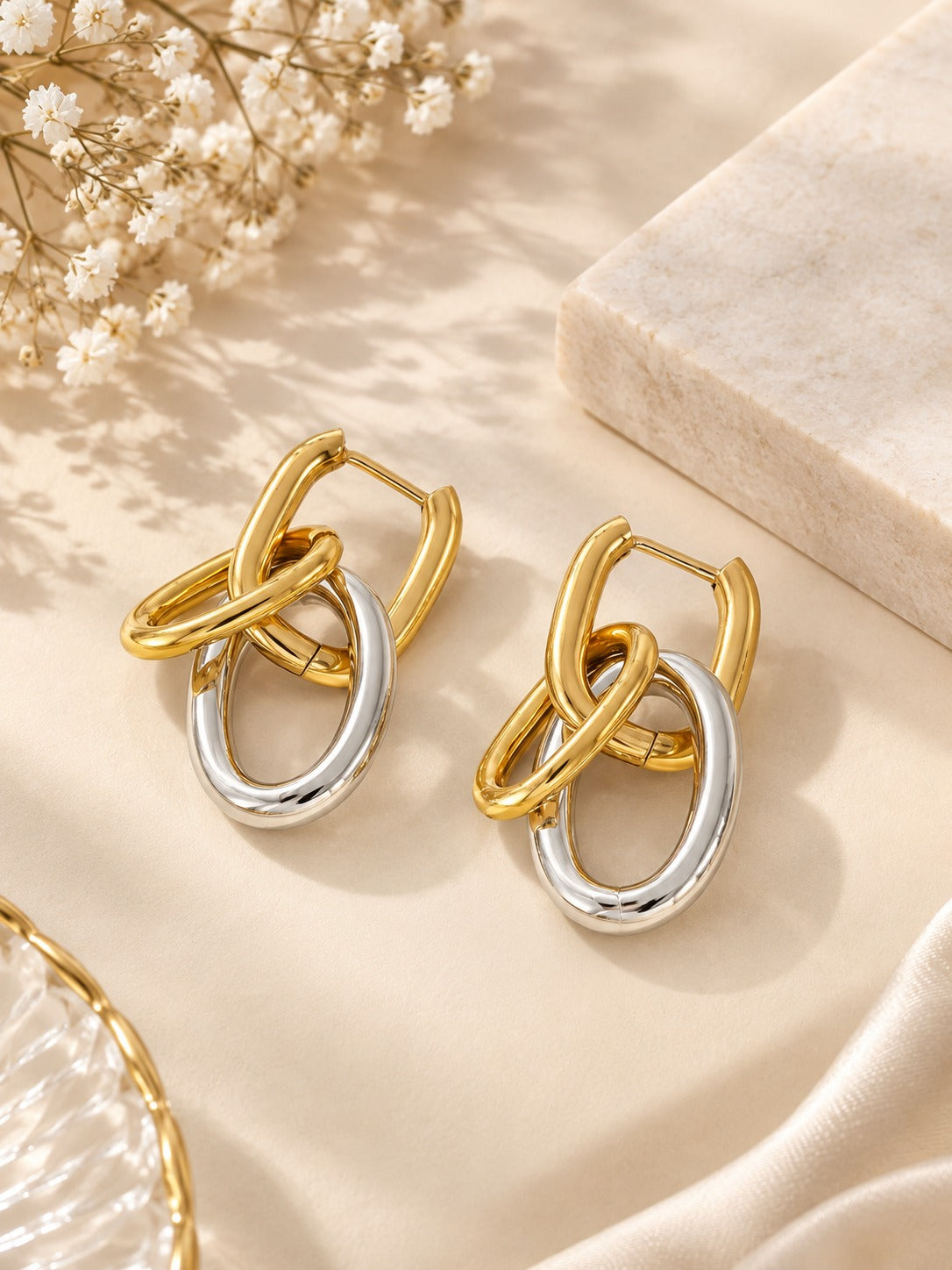 Double Loop Hoop Earrings – flat lay – Pabeena