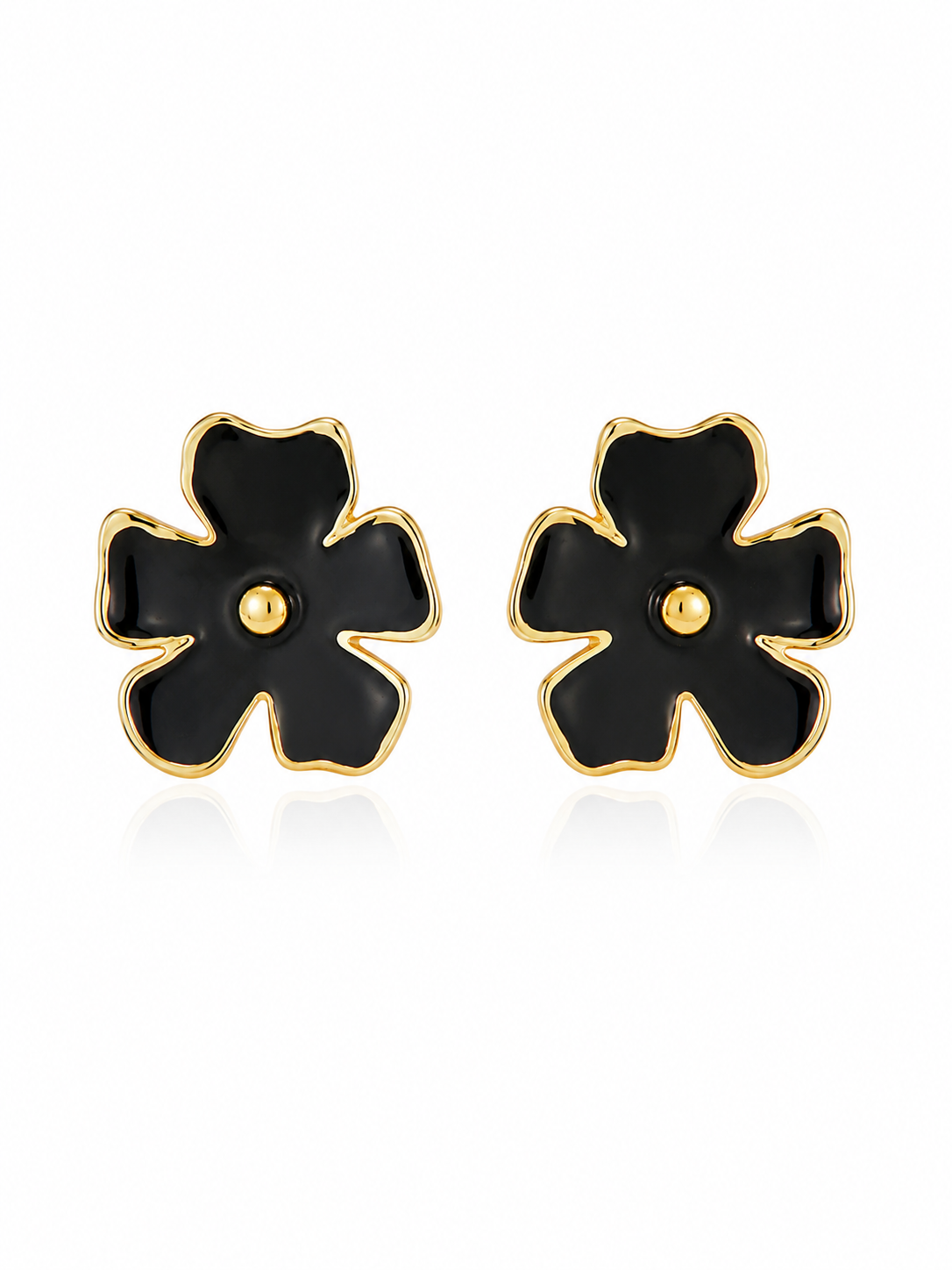 Black Petal Luxe Stud Earrings – Black Stone Studs for Women – Pabeena