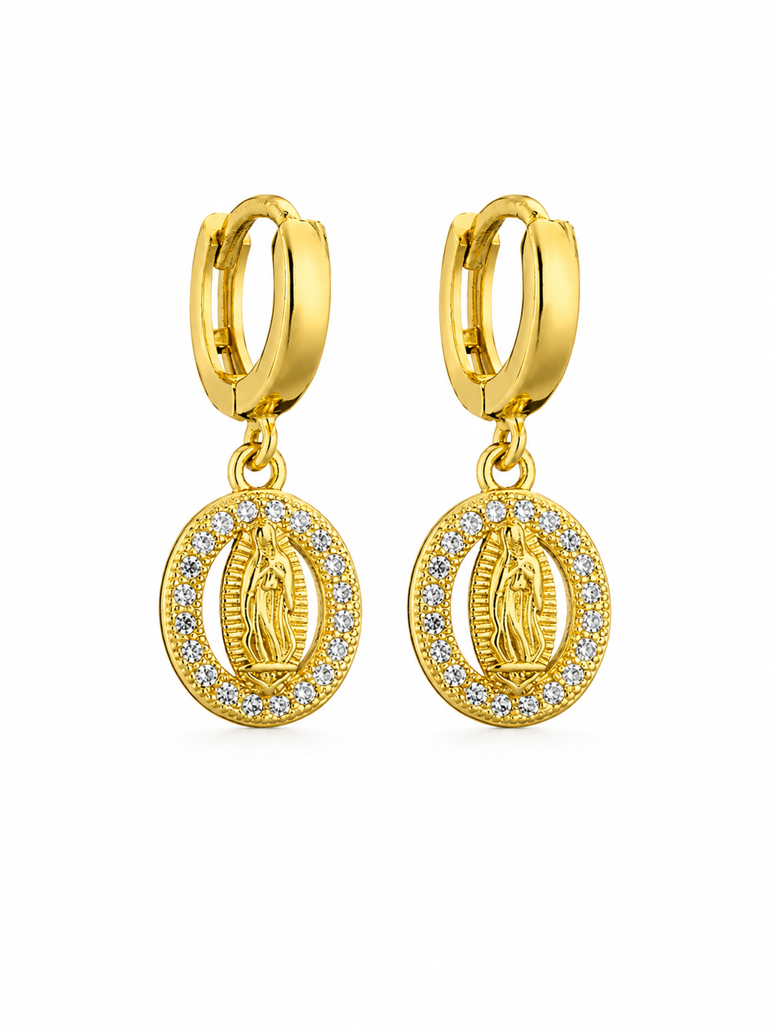 Divine Halo Medallion Earrings – Gold Plated Huggie Hoop Earrings – Pabeena