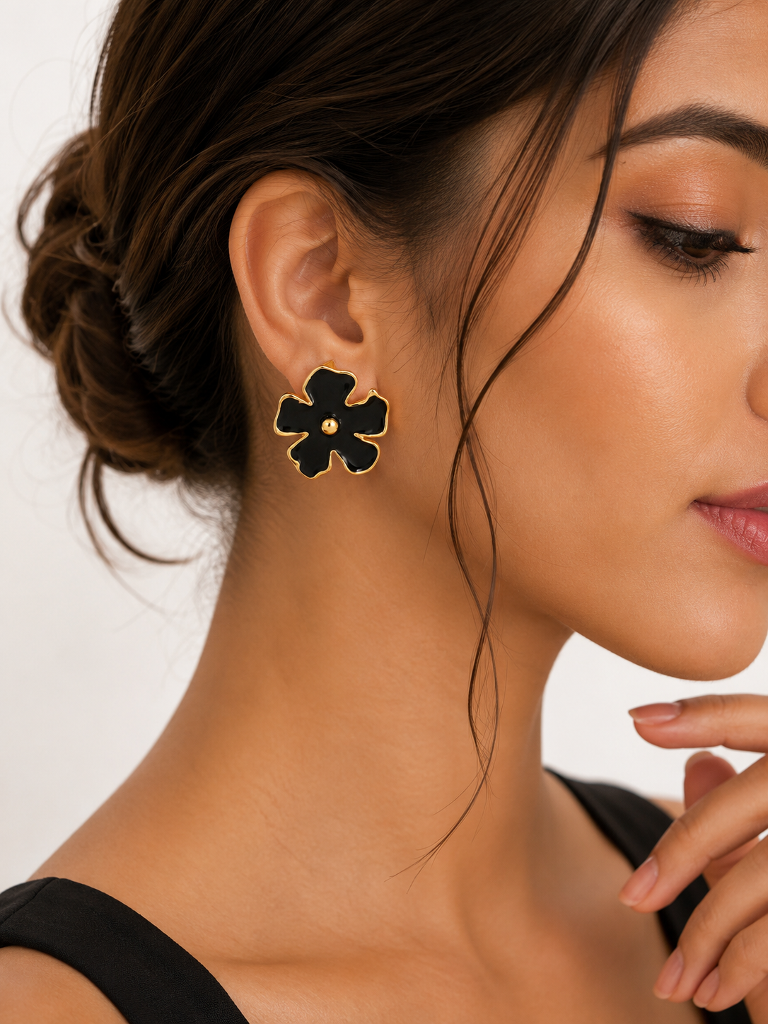 Black Petal Luxe Stud Earrings – view 2 – Pabeena