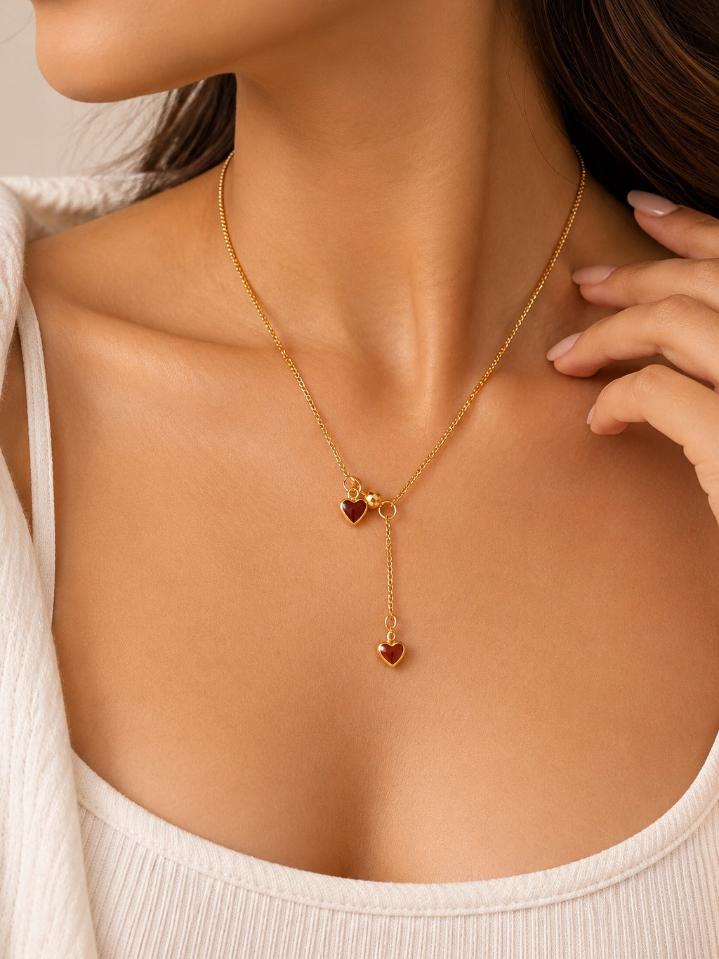 Heart Lariat Necklace – worn on the neck – Pabeena