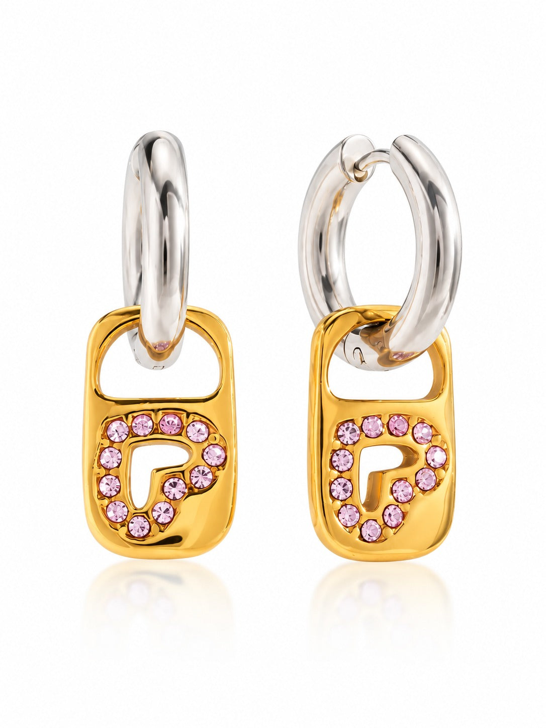 Lock & Love Hoop Earrings – two-tone gold & silver heart lock drops – Pabeena