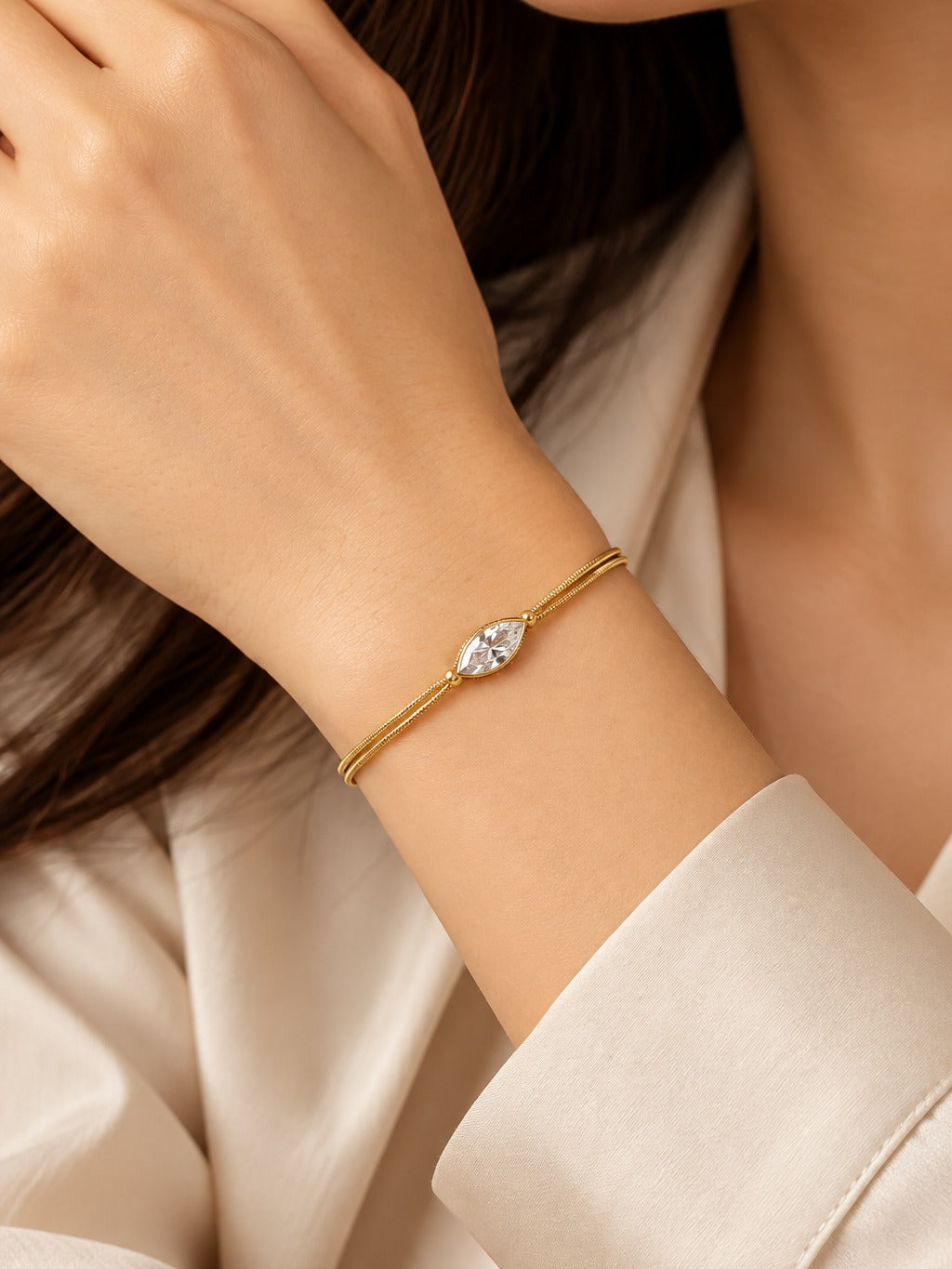 Marquise Line Bracelet – worn on the wrist – Pabeena