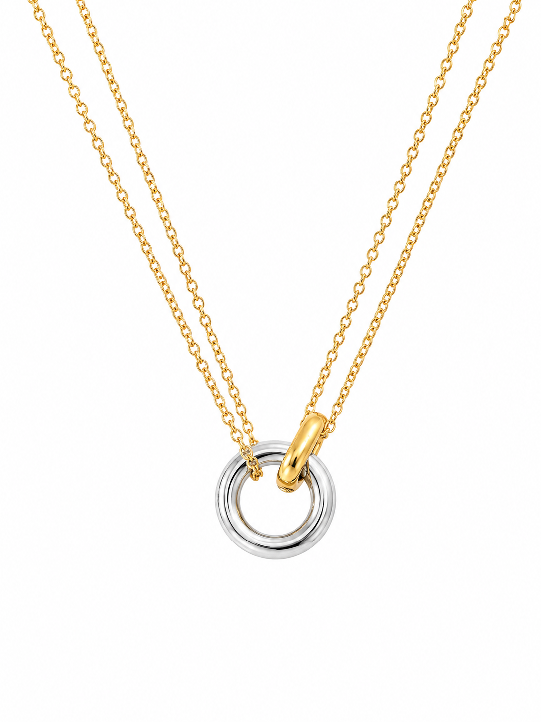 Unity Duo Circle Necklace – Two Tone Gold Silver Pendant Necklace – Pabeena