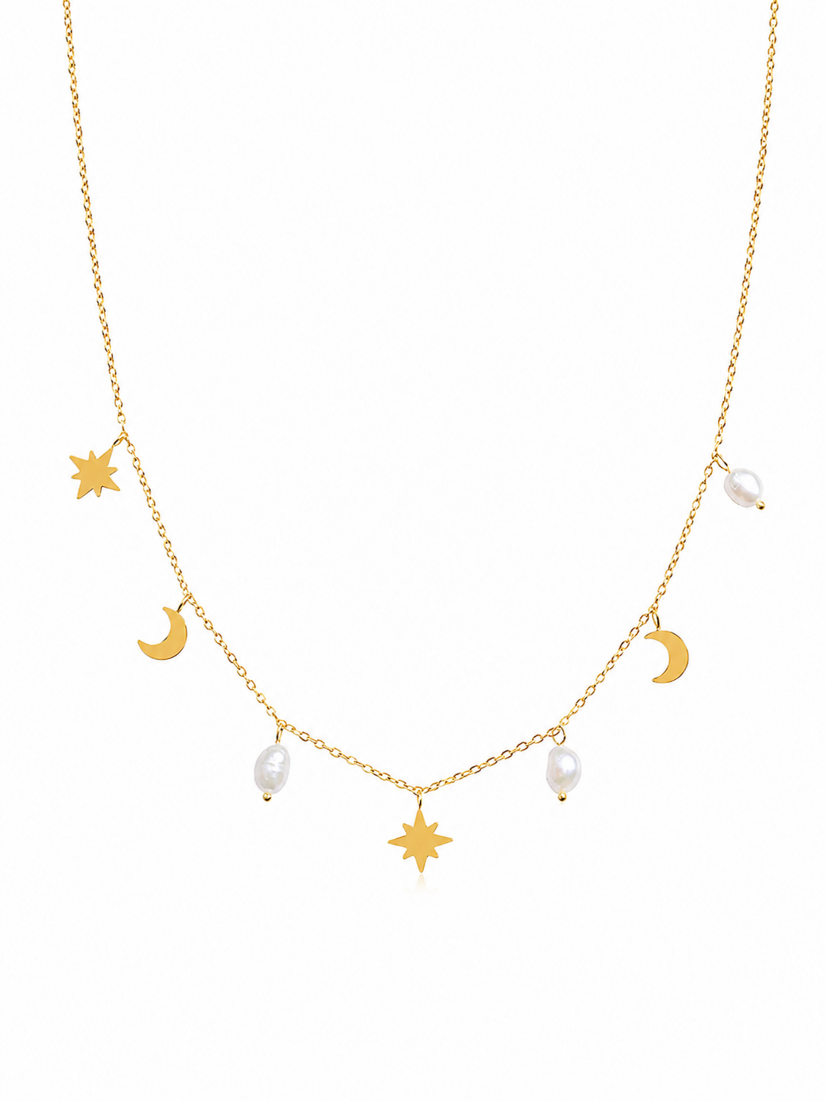 Midnight Bloom Necklace – Crescent Moon & Star Pearl Pendant for Women – Pabeena