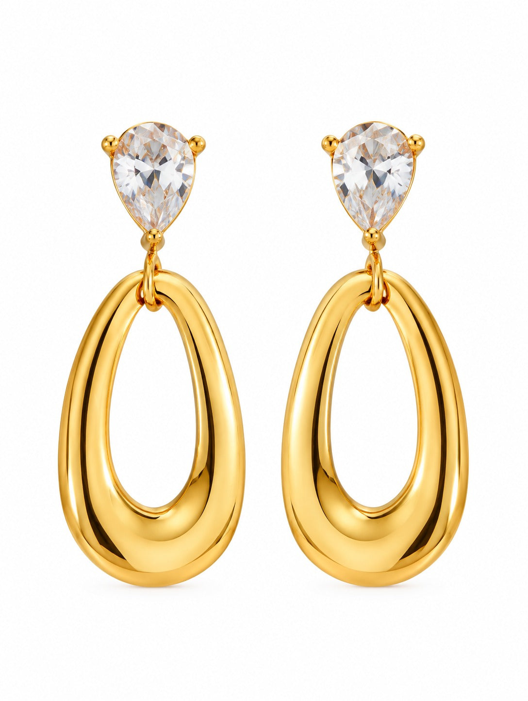 Open Teardrop Earrings – gold plated zircon stud with teardrop drop – Pabeena