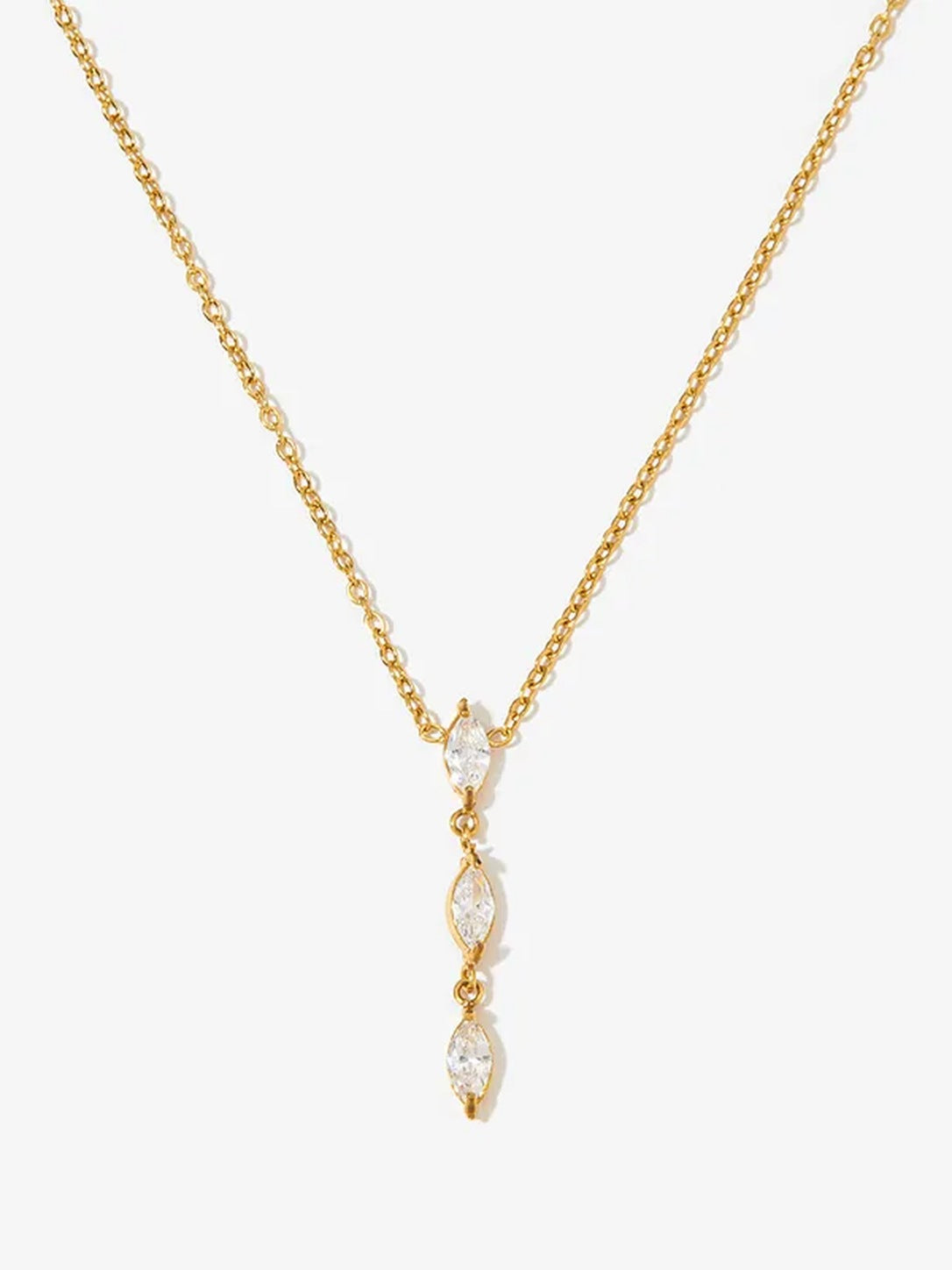 Raindrop Marquise Necklace – gold plated three-zircon drop pendant – Pabeena