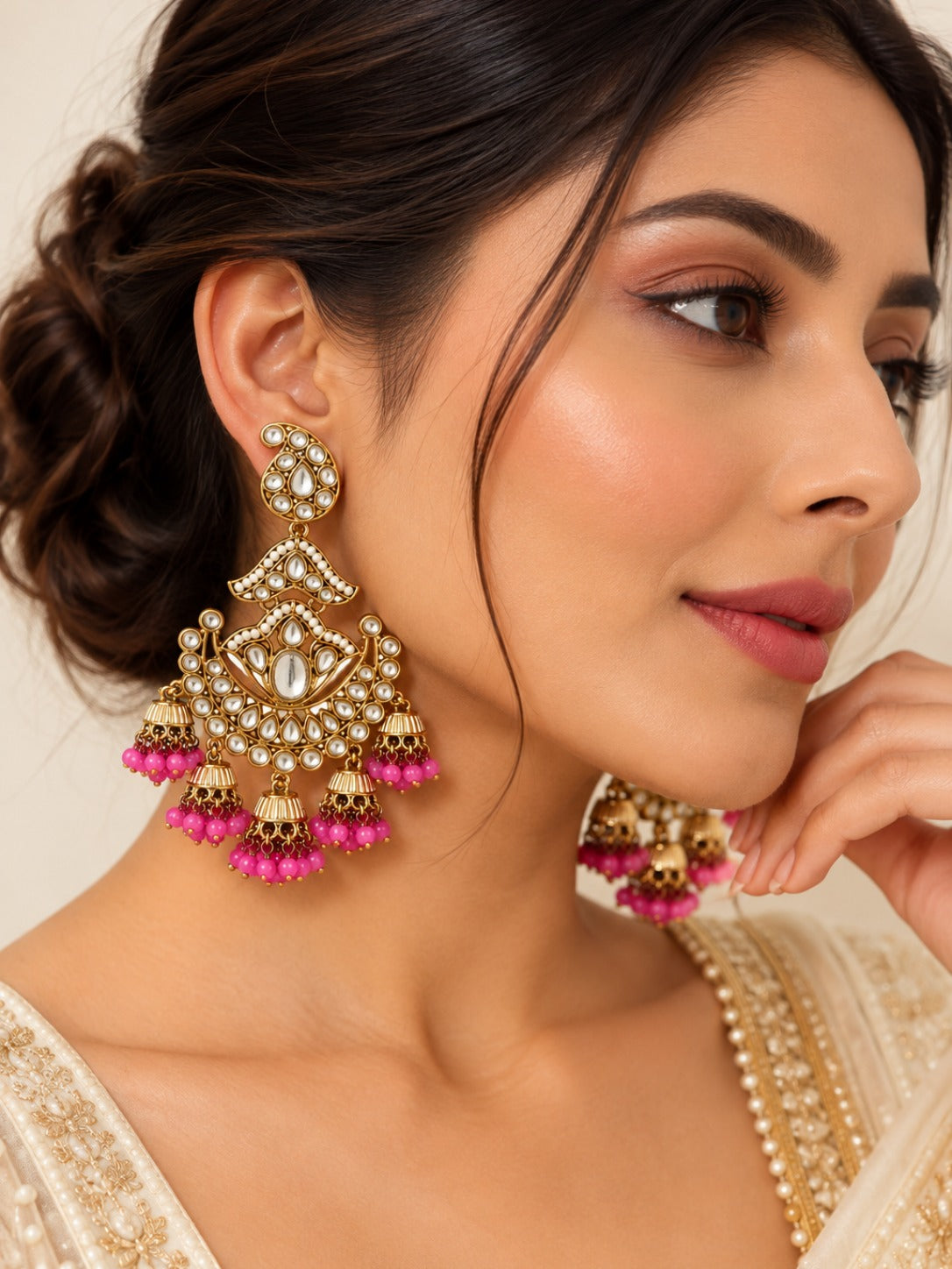 Rani Ambi Kundan Chandbali Earrings worn - Pabeena