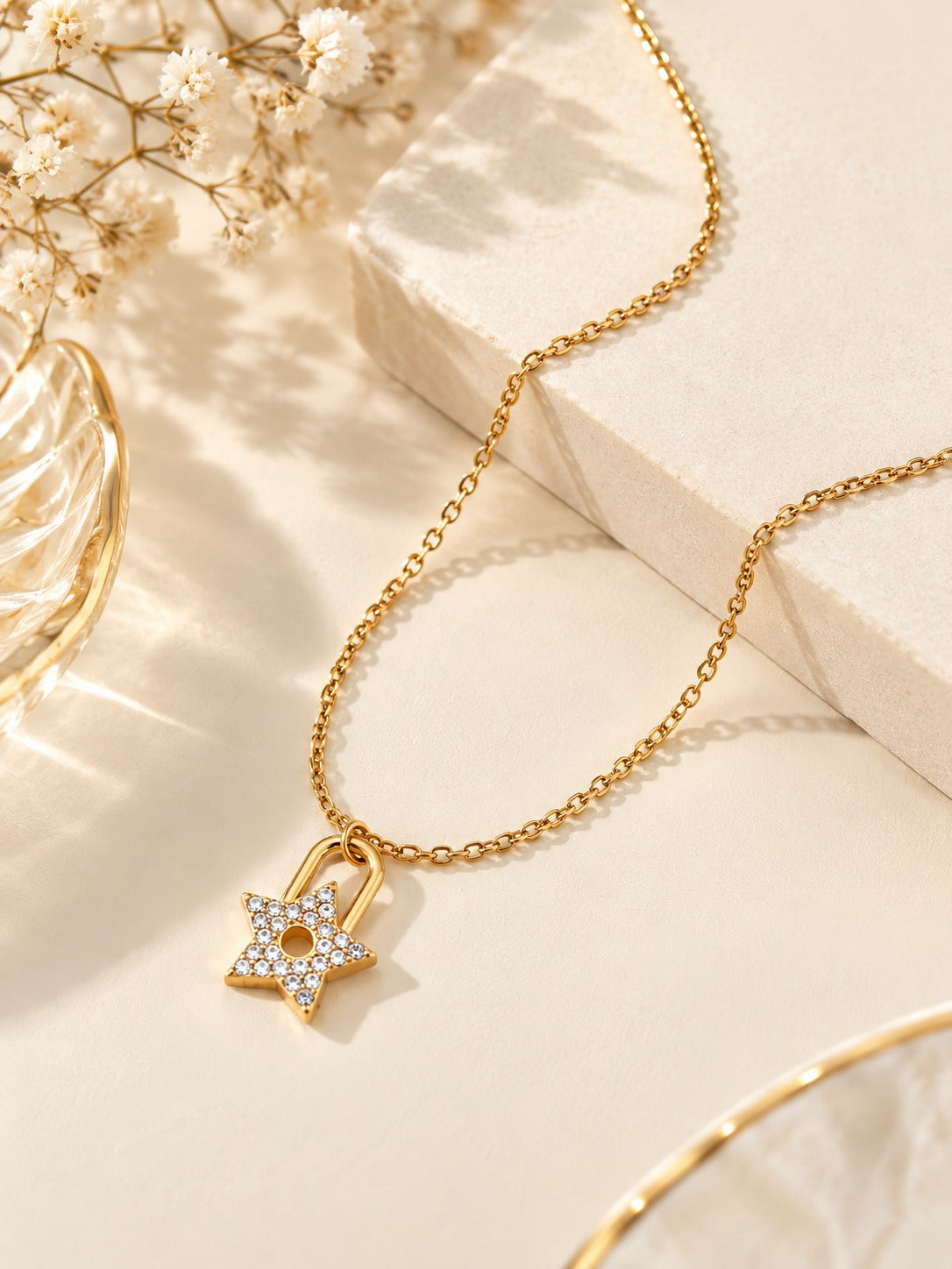 Star Lock Necklace – flat lay – Pabeena